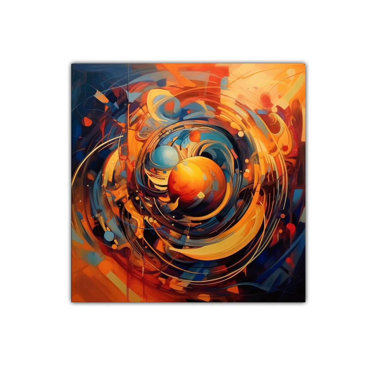 Cuadro abstracto con energía y movimiento en tonos cálidos