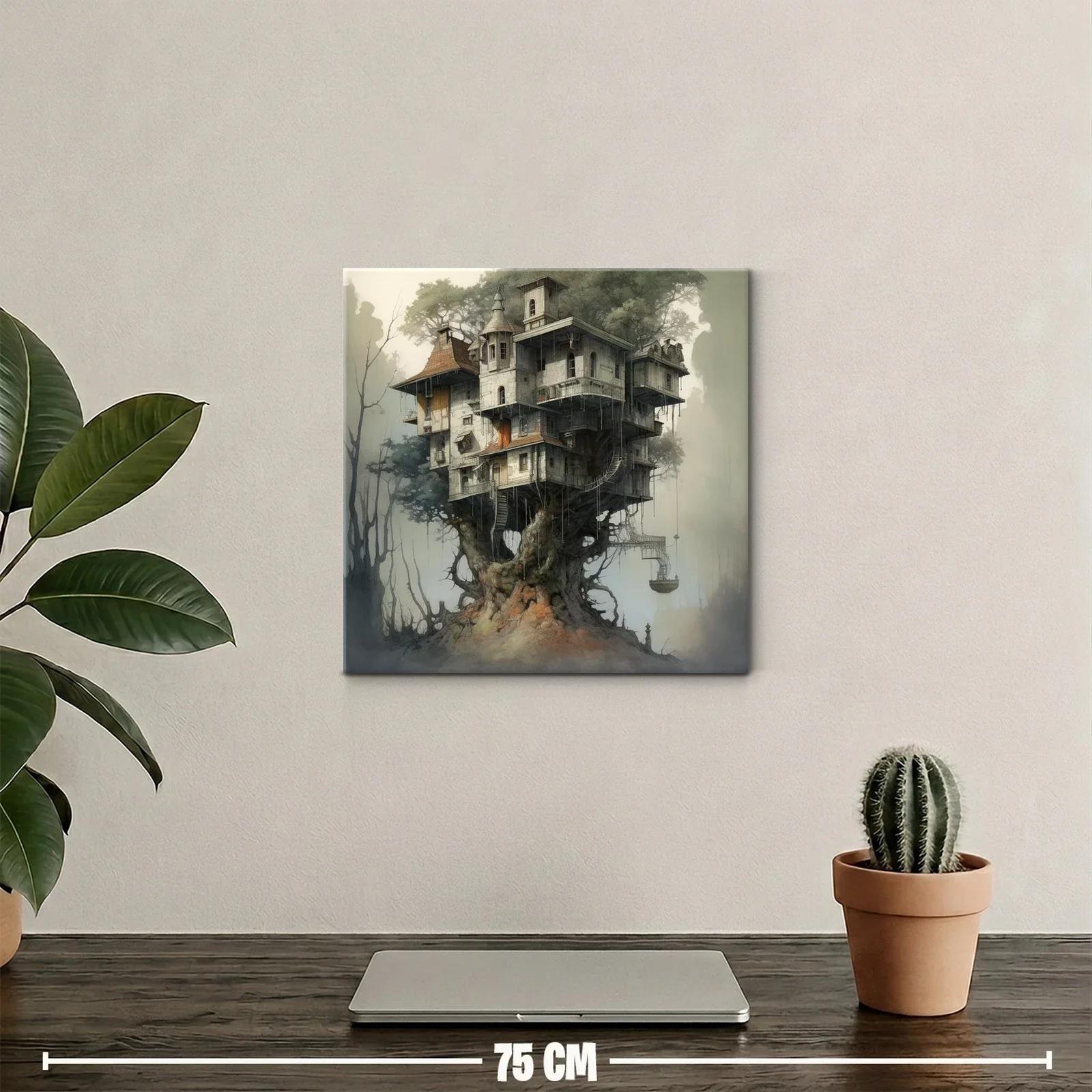 Casa de árbol fantástica en bosque nebuloso — miniatura 2