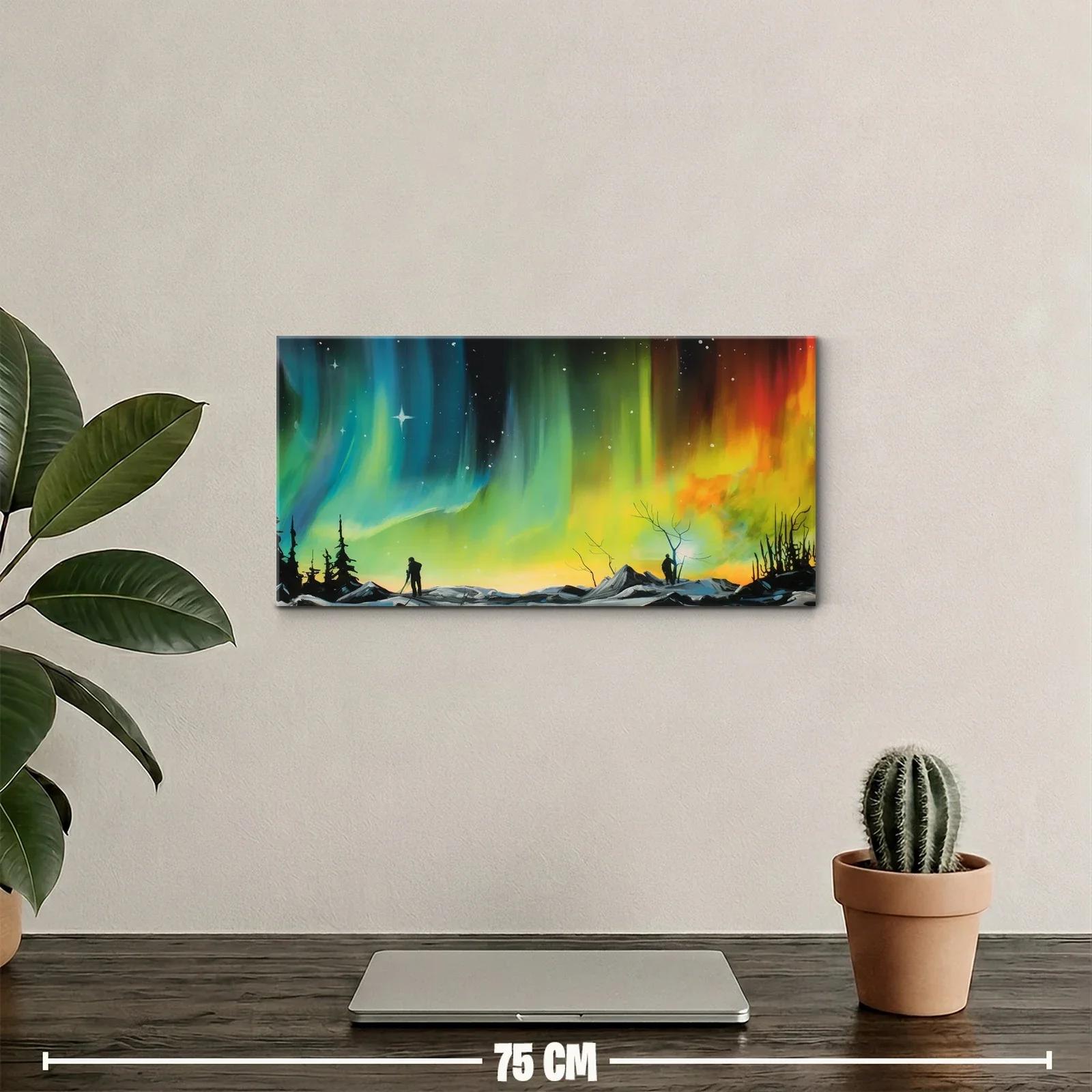 Cuadro aurora boreal sobre montañas nevadas — miniatura 2