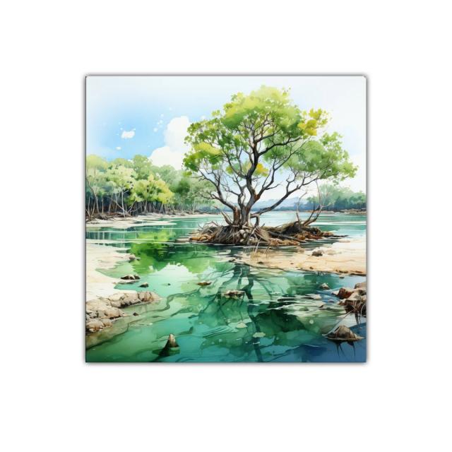 Serena escena natural con árbol y reflejos en lago tranquilo