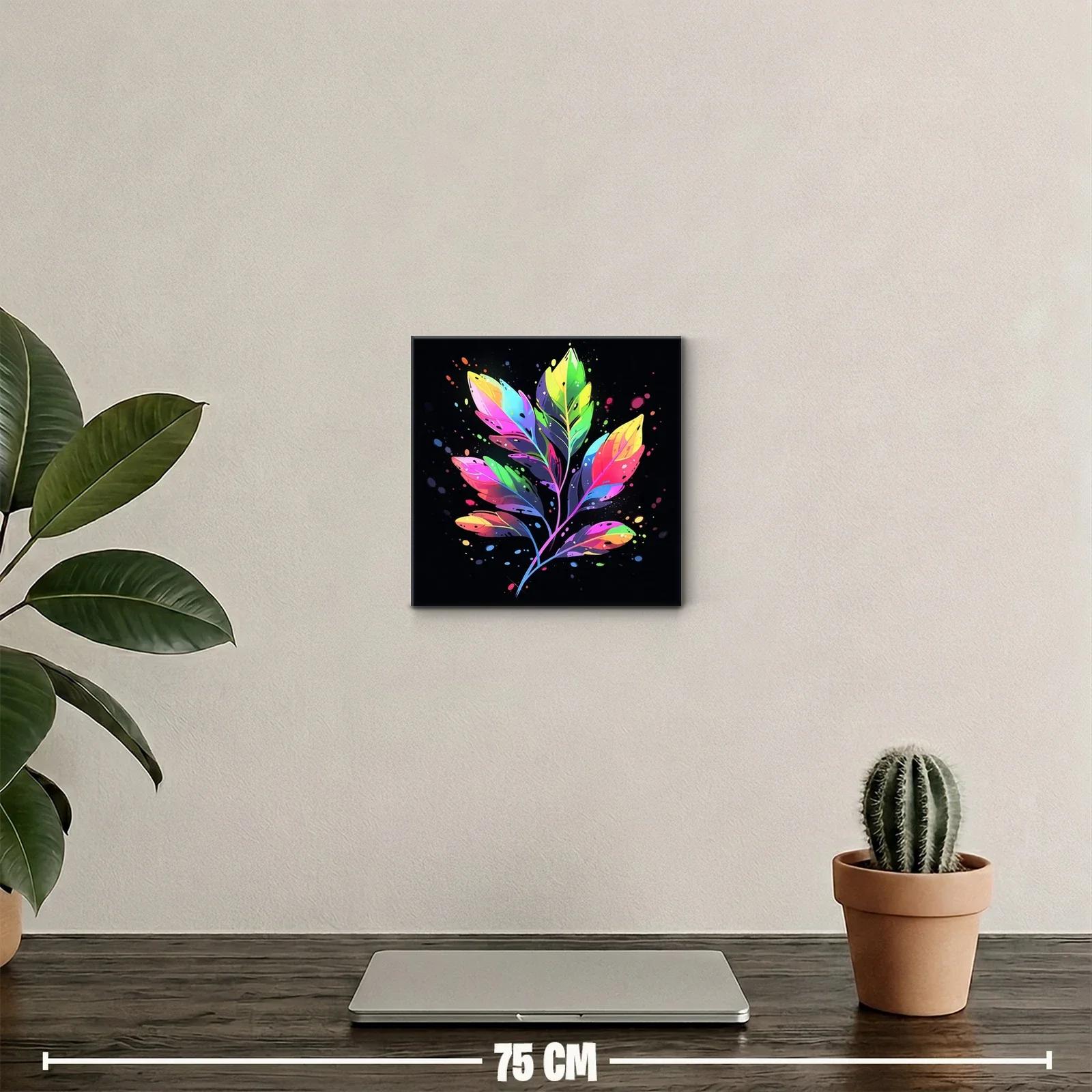 Cuadro decorativo con hojas multicolor sobre fondo negro — miniatura 2
