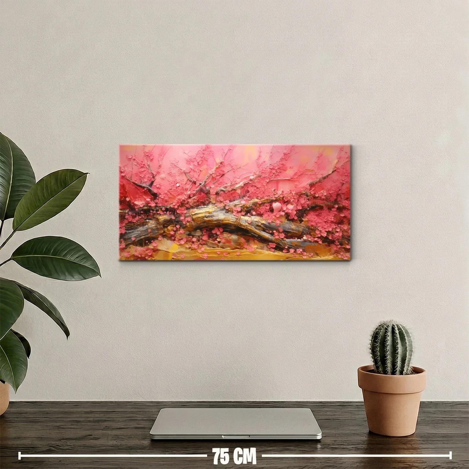 Cuadro rama de cerezo en flor con fondo rosa y melocotón — miniatura 2