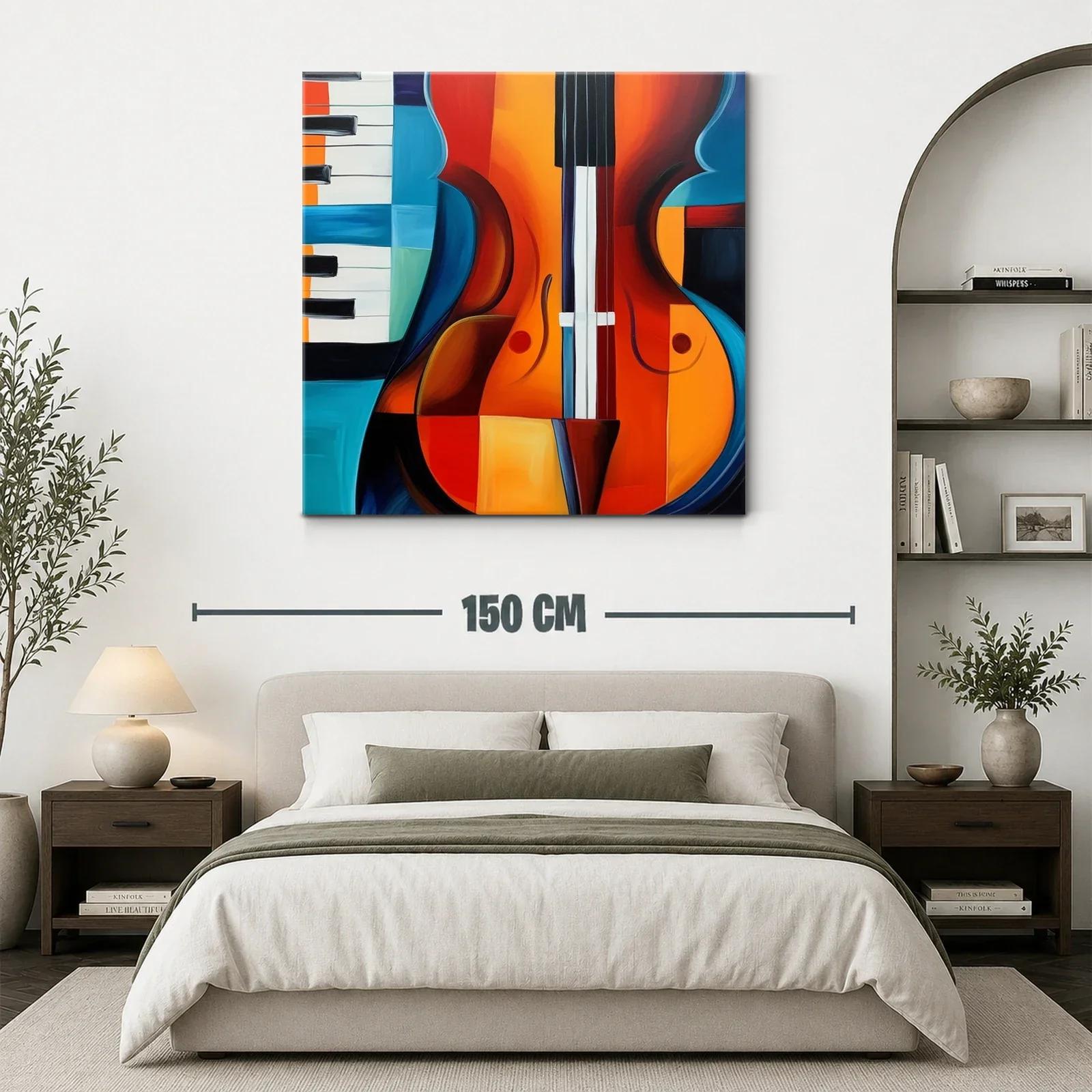 Arte vibrante con guitarra y piano en tonos cálidos y fríos — miniatura 3