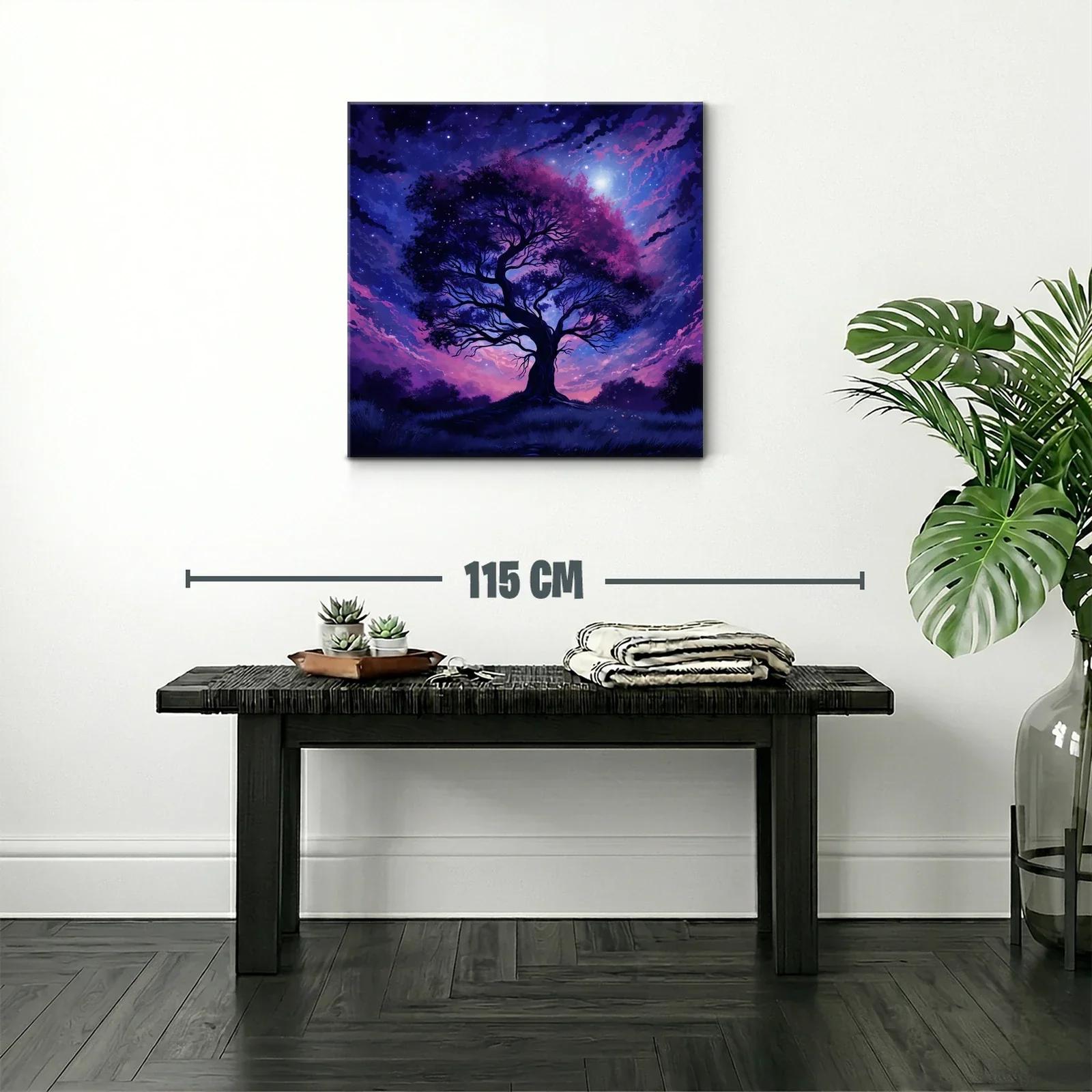 Árbol nocturno con cielo estrellado en tonos morados — miniatura 2