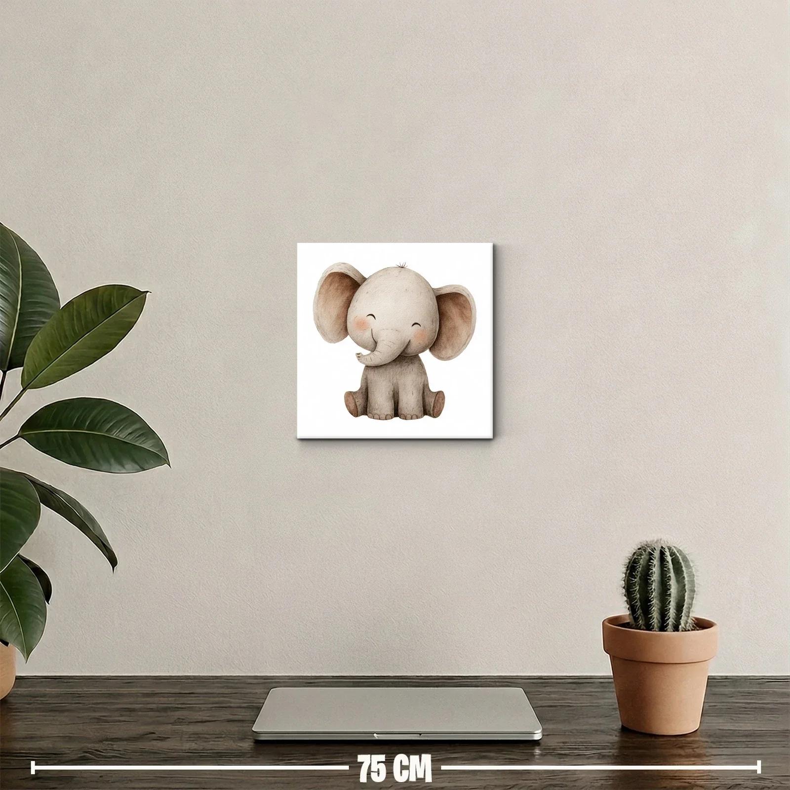 Cuadro infantil elefante adorable con tonos neutros suaves — miniatura 2