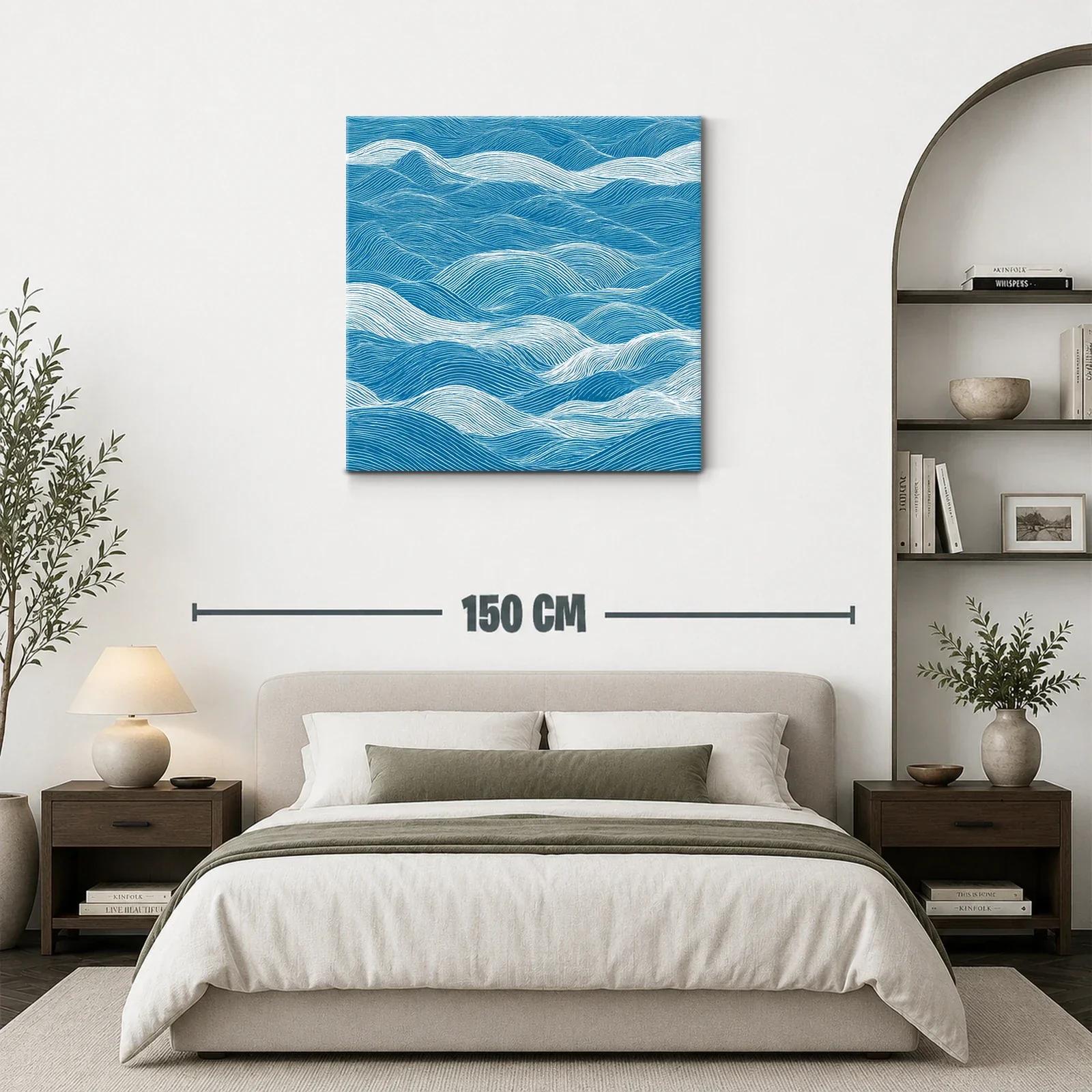 Cuadro Abstracto con Ondas en Tonos Azul y Blanco — miniatura 3
