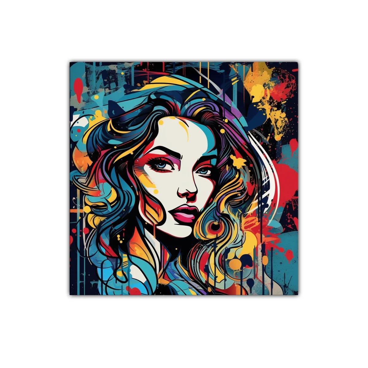 Retrato femenino vibrante con estilo pop art colorido — imagen principal