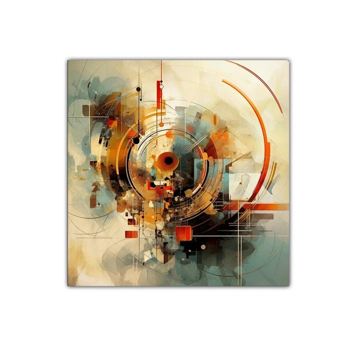 Composición abstracta con círculos y líneas en tonos cálidos