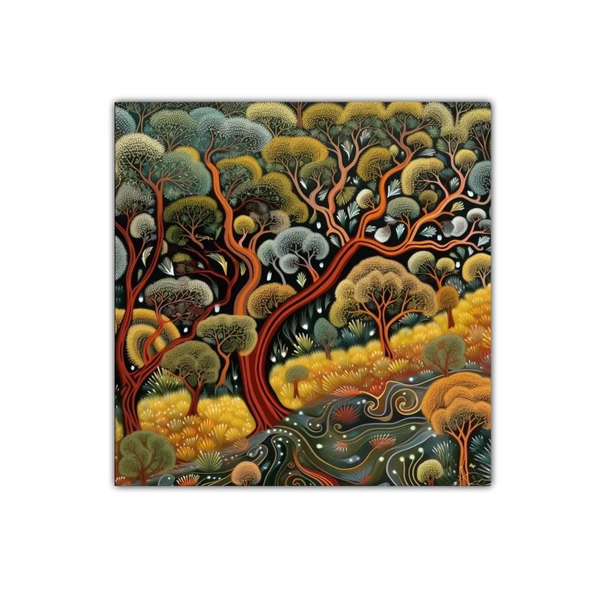 Cuadro con paisaje natural y árboles coloridos vibrantes — imagen principal