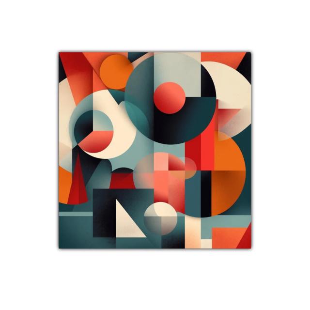 Cuadro abstracto con formas geométricas y colores vibrantes