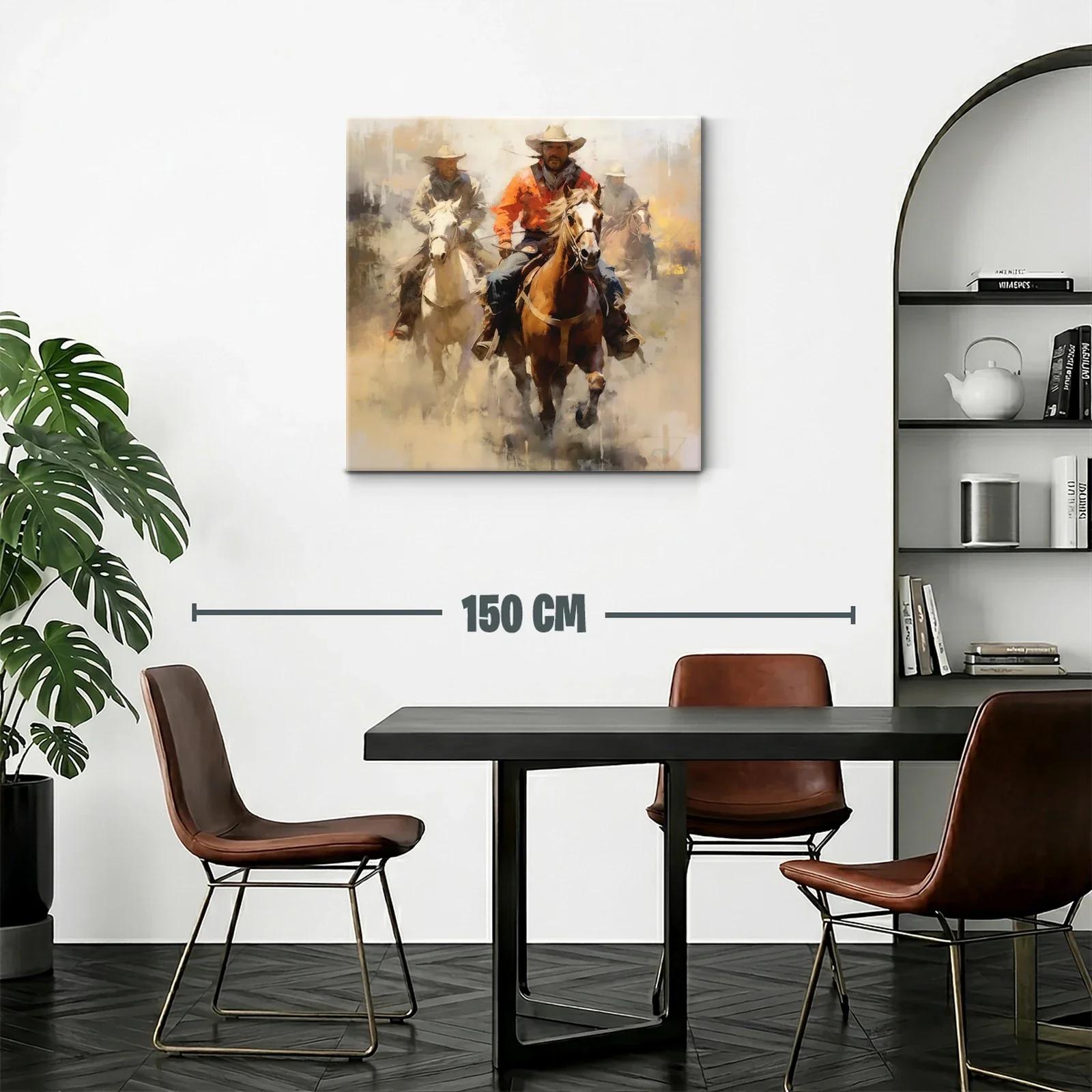 Cuadro con vaqueros montando a caballo en movimiento — miniatura 2