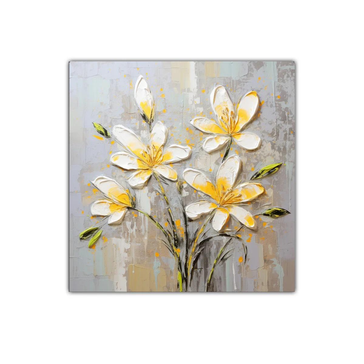 Cuadro floral con flores blancas y toques amarillos vibrantes — imagen principal