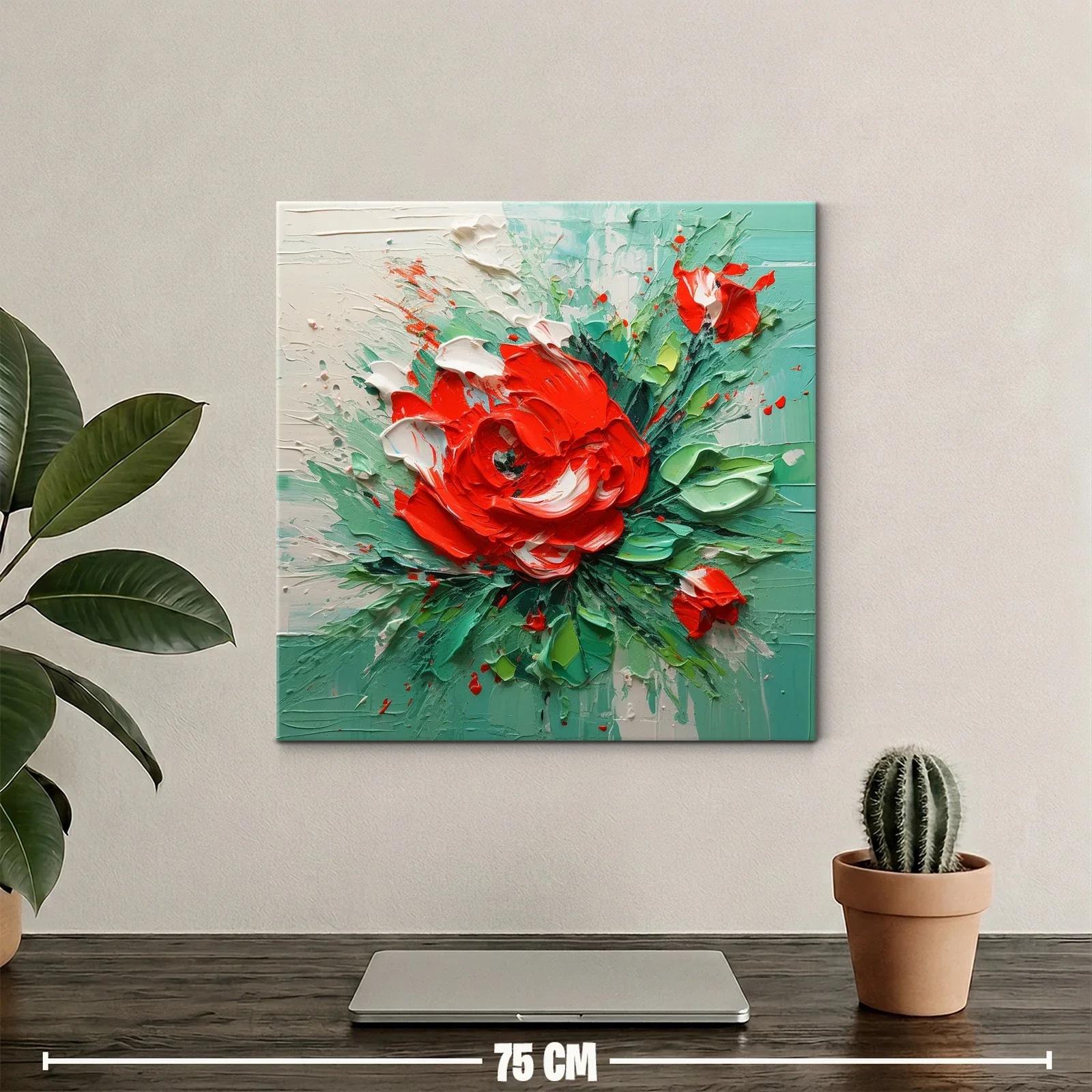 Cuadro floral vibrante con tonos verdes y rojos intensos — miniatura 2