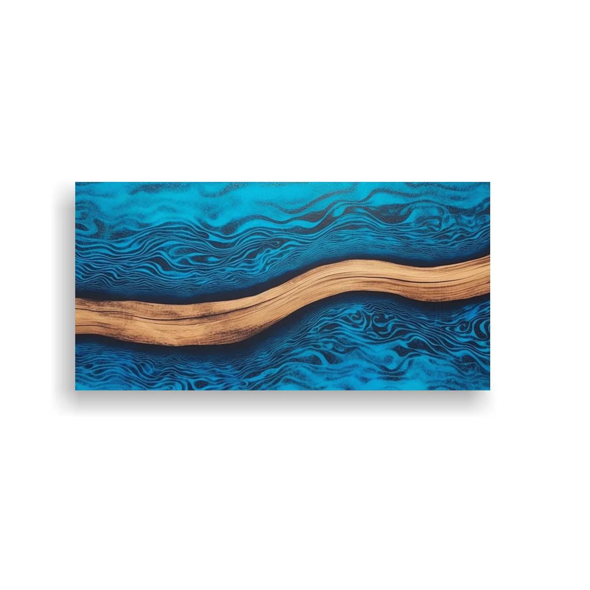 Cuadro banda ondulada de madera y ondas turquesa