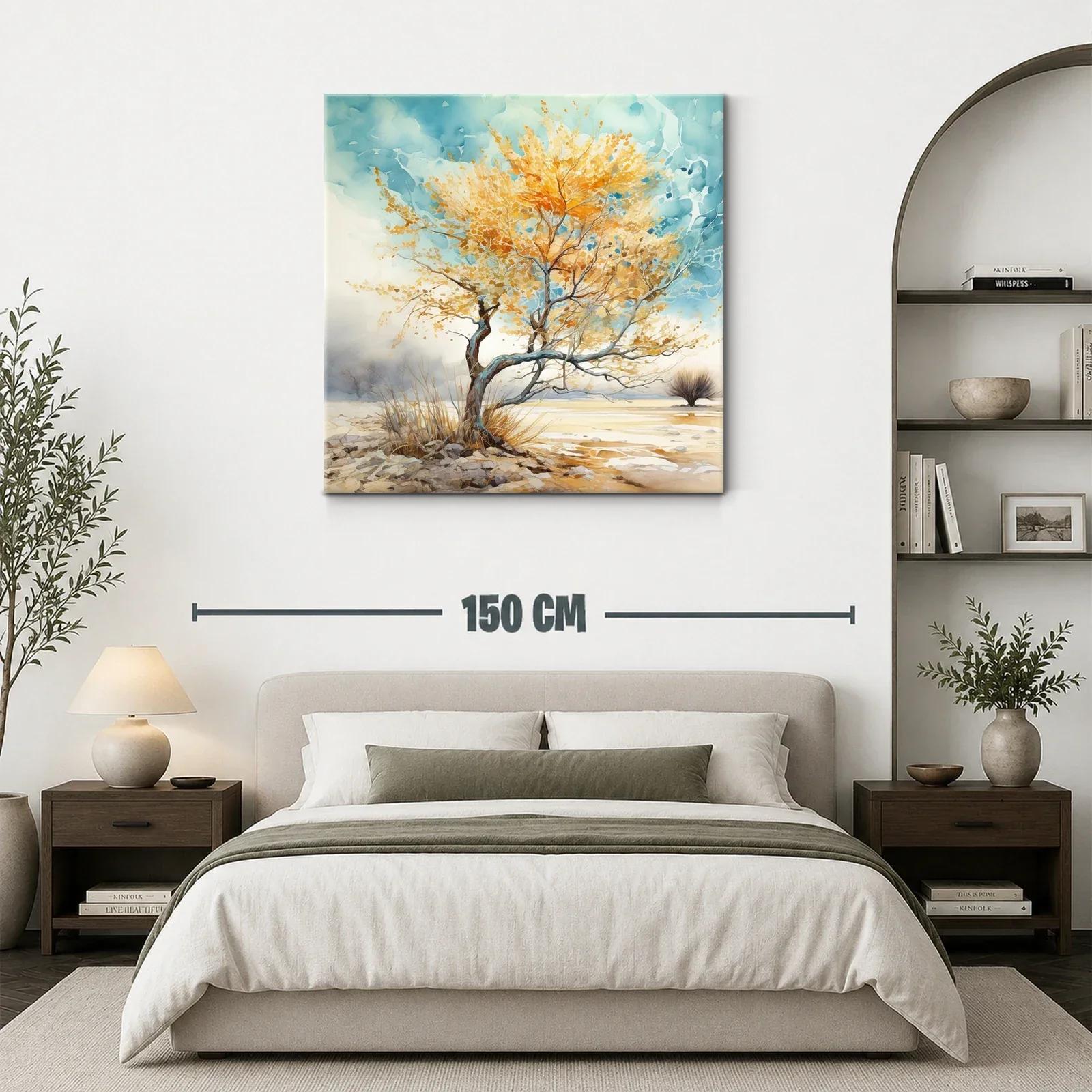 Árbol dorado en paisaje sereno con cielo azul — miniatura 3