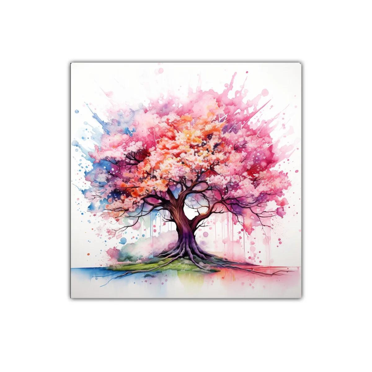 Árbol Colorido con Flores Vibrantes en Tonos Rosados
