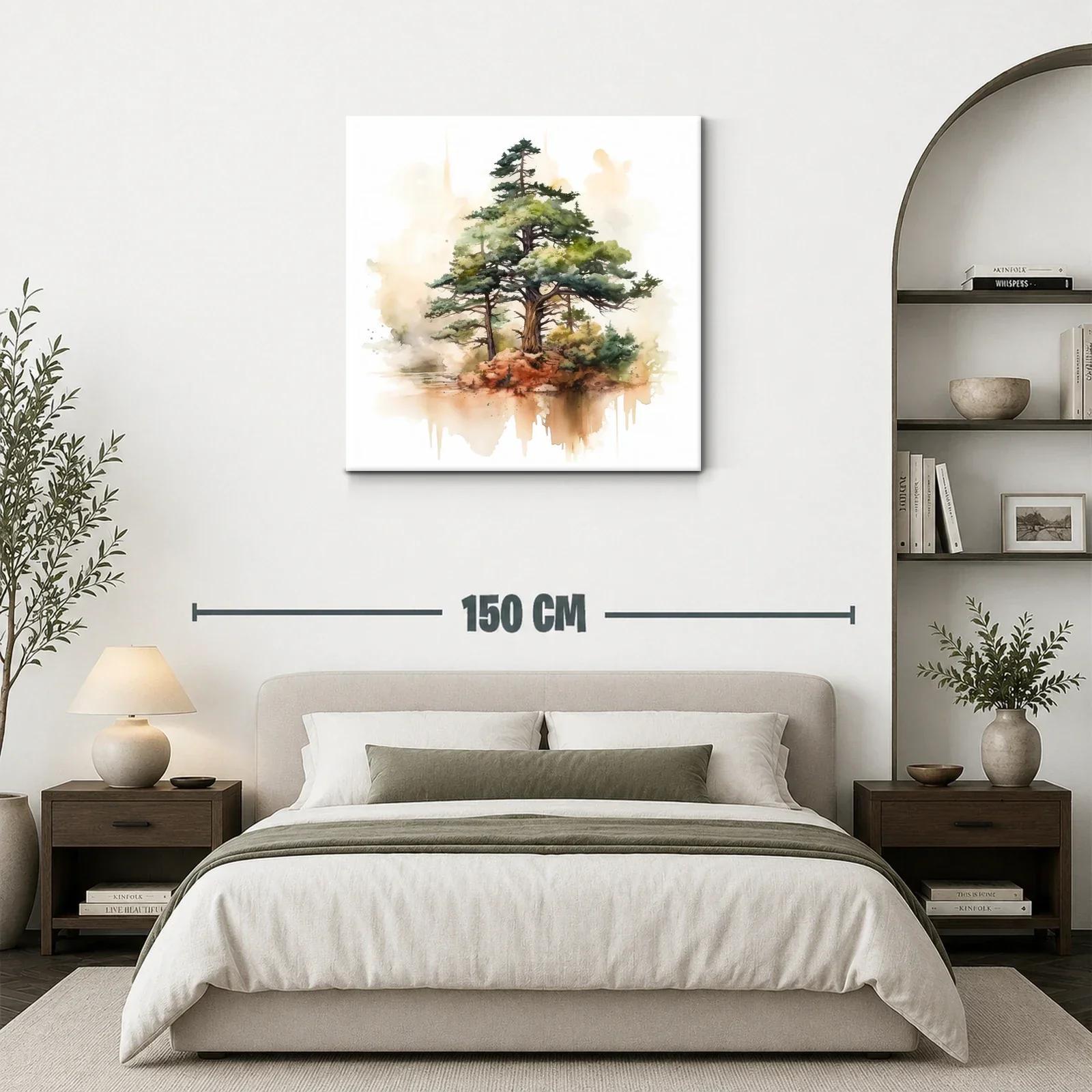Serenidad natural con árbol en isla pintada en acuarela — miniatura 3