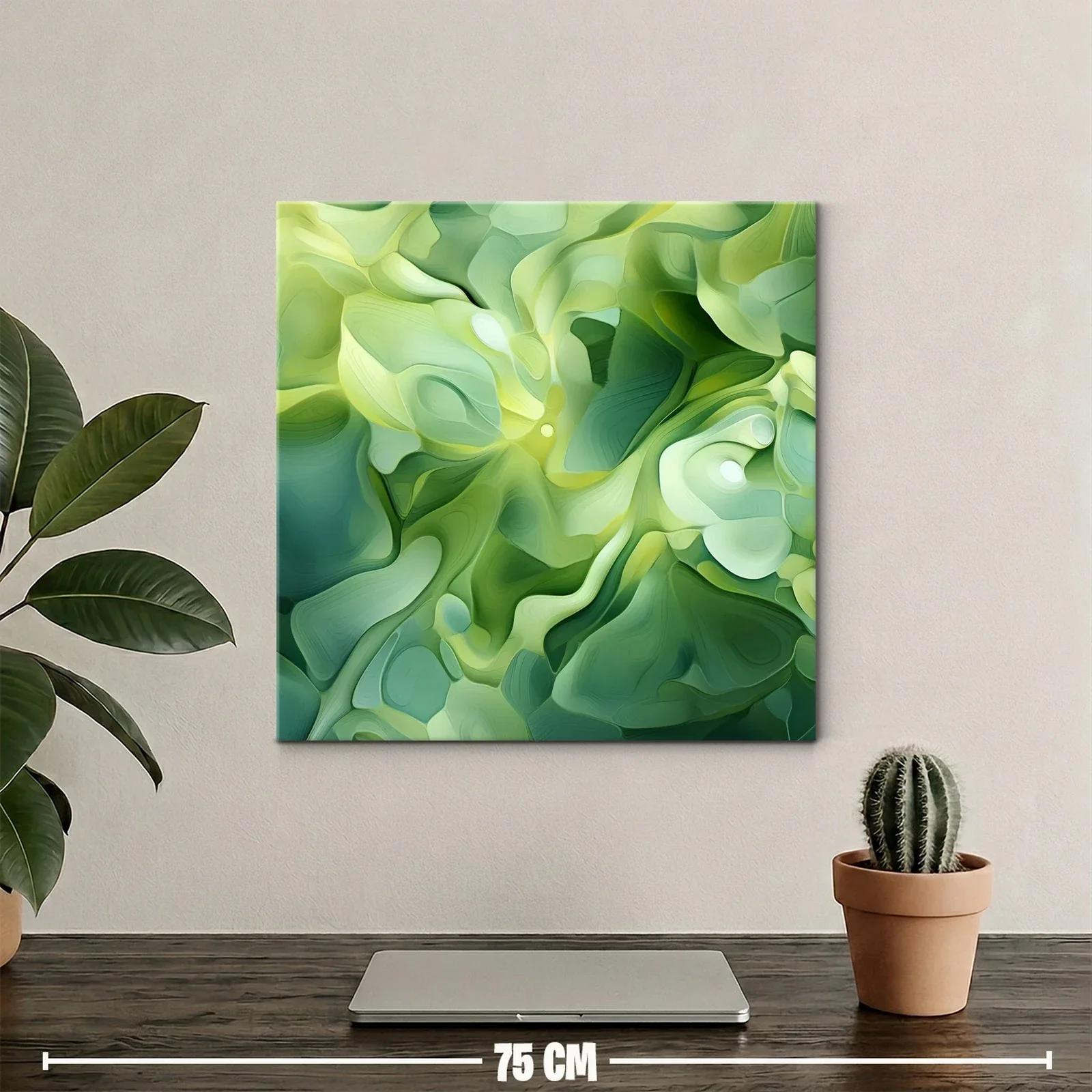 Cuadro abstracto en tonos verdes con formas fluidas — miniatura 2