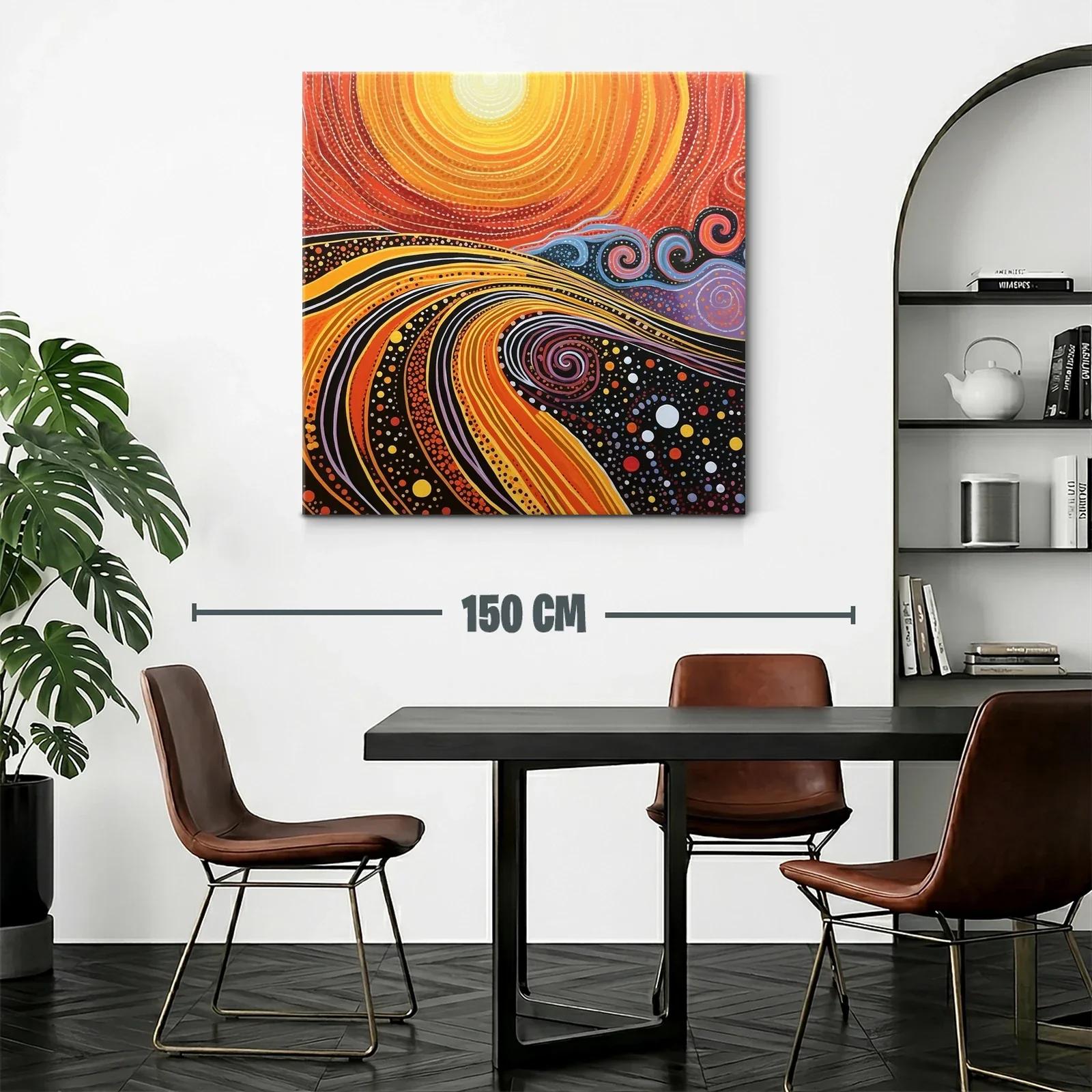Cuadro abstracto con espirales y ondas en tonos cálidos — miniatura 2