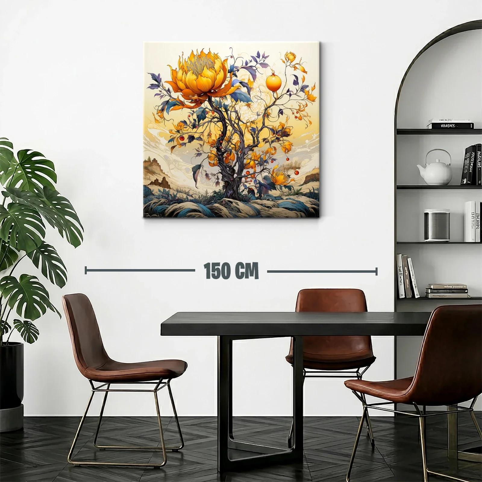Cuadro fantasioso con árbol y flores en tonos cálidos — miniatura 2