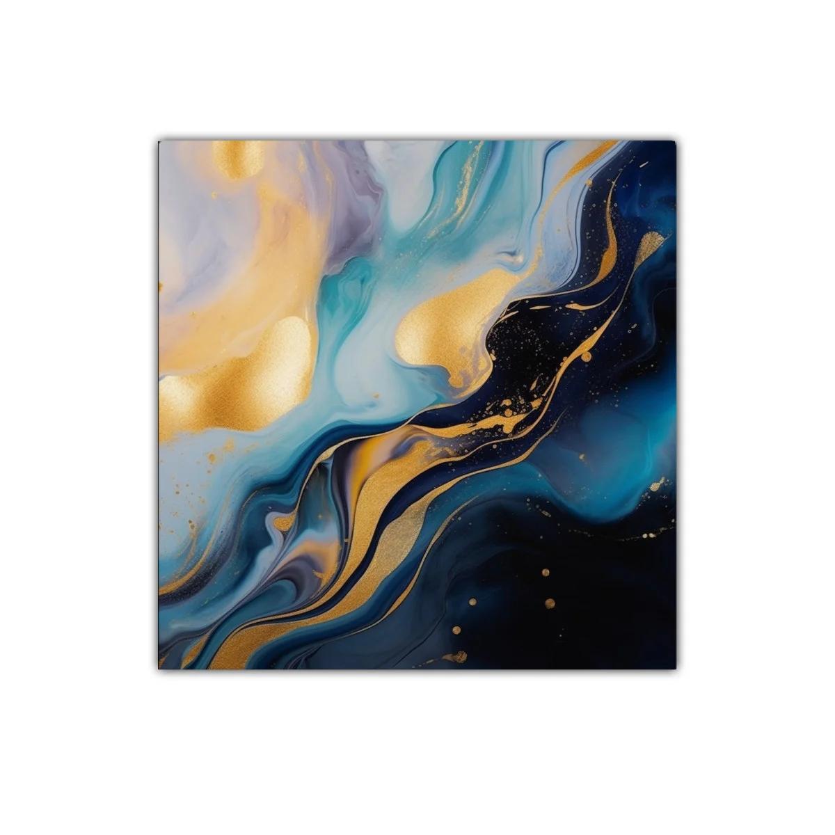 Cuadro abstracto con tonos dorados y azules intensos — imagen principal