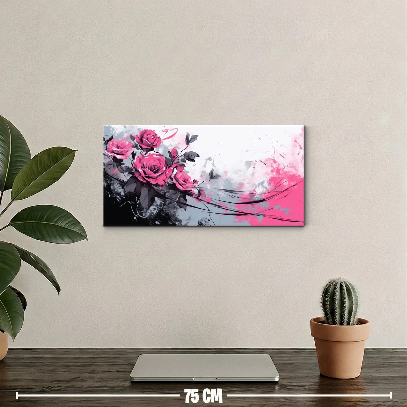 Cuadro rosas rosas con salpicaduras y trazos fluidos — miniatura 2