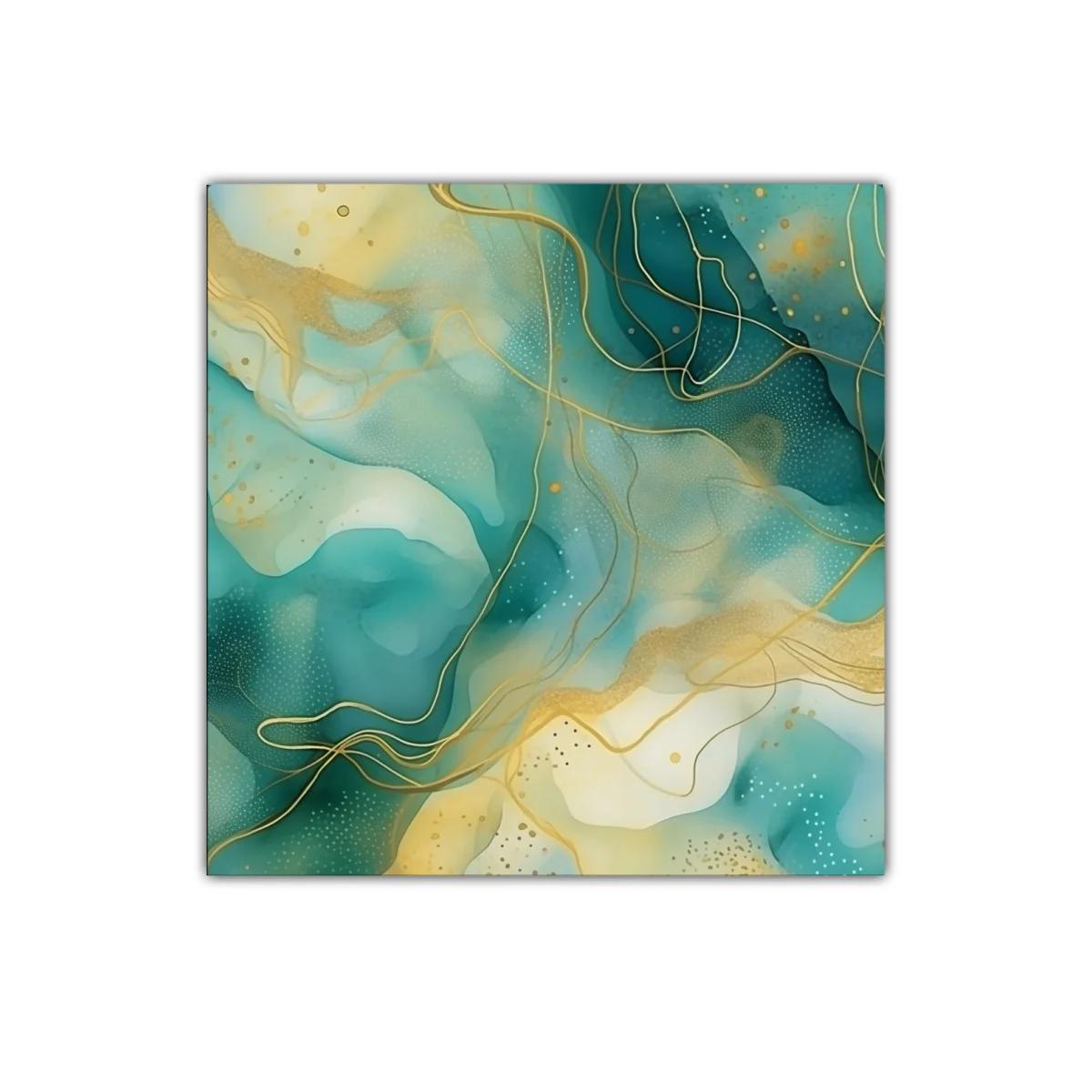 Composición abstracta con tonos aguamarina y dorados elegantes