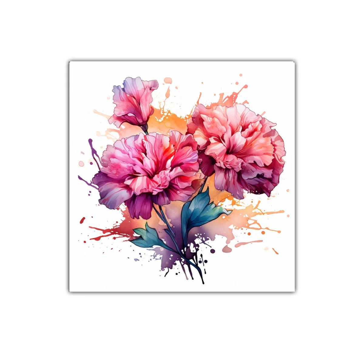 Cuadro decorativo flores vibrantes en tonos rosas y naranjas