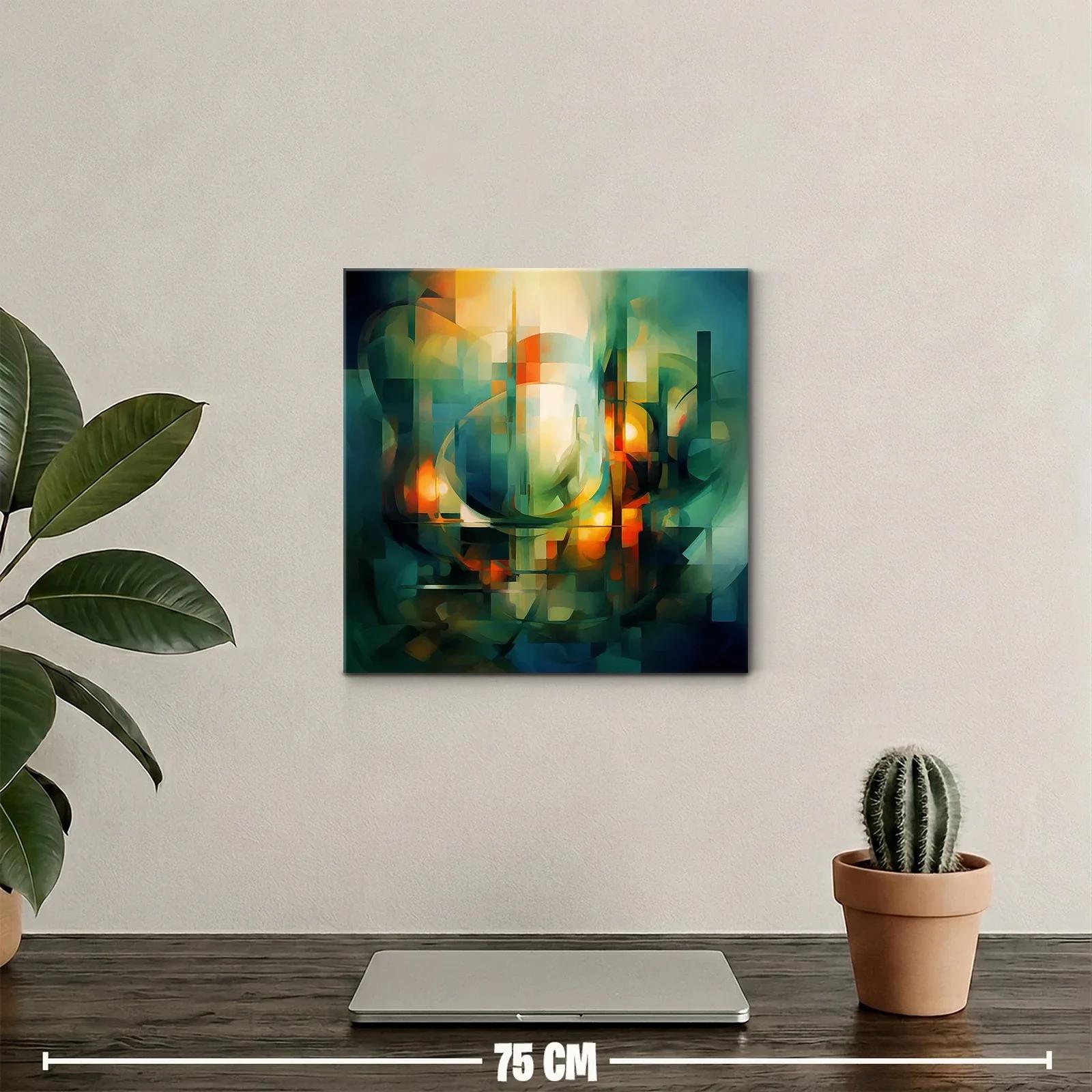 Composición abstracta con tonos cálidos y verdes vibrantes — miniatura 2