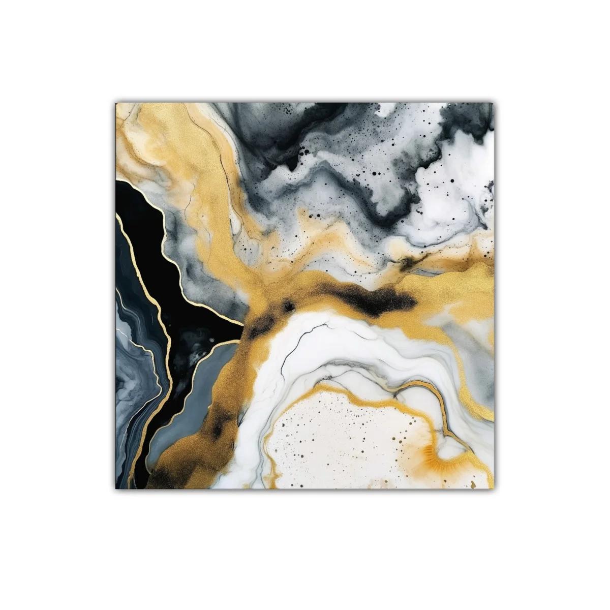 Cuadro abstracto con tonos dorados y grisáceos — imagen principal