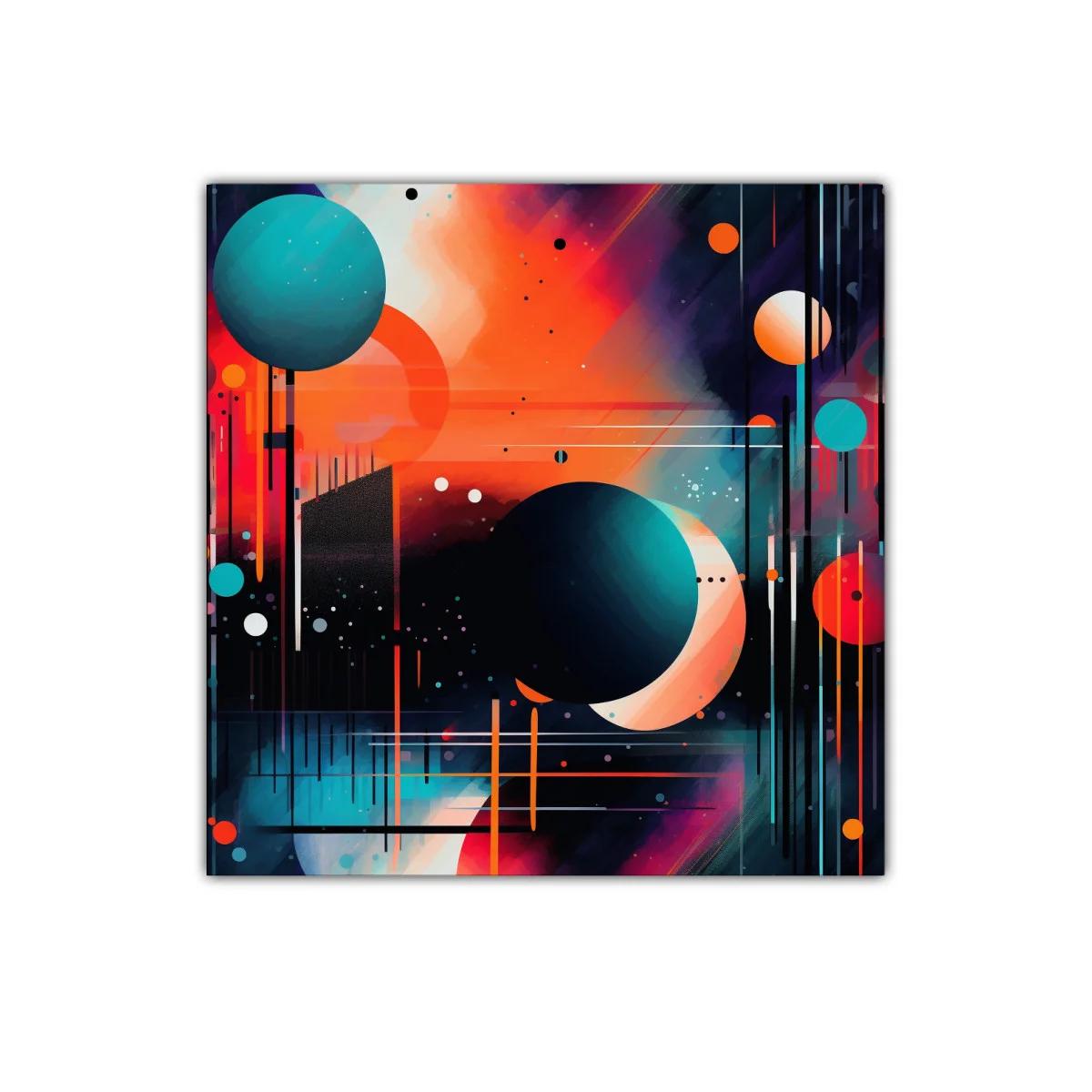Cuadro Abstracto Galáctico en Tonos Cálidos y Fríos