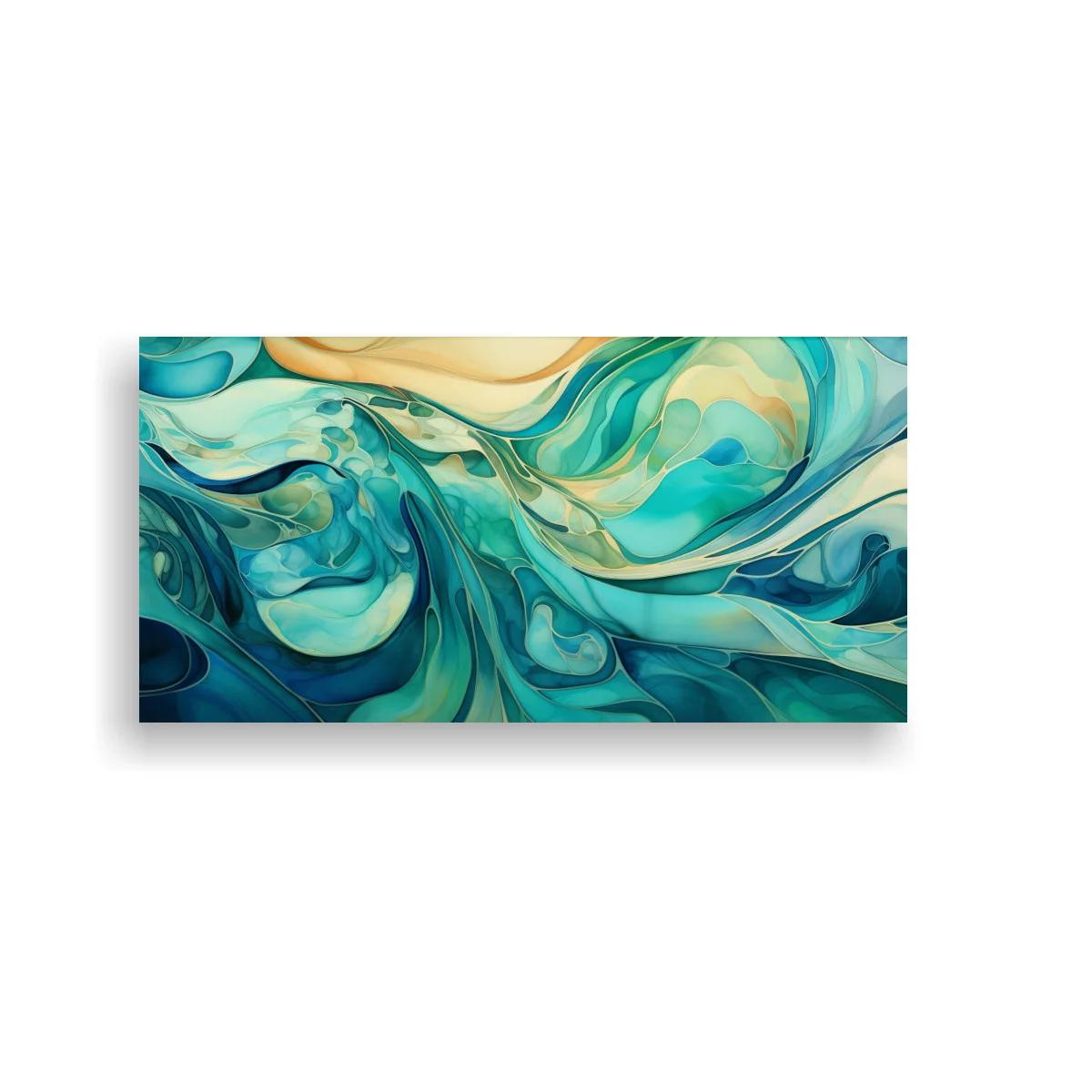Cuadro olas abstractas en turquesa con capas superpuestas