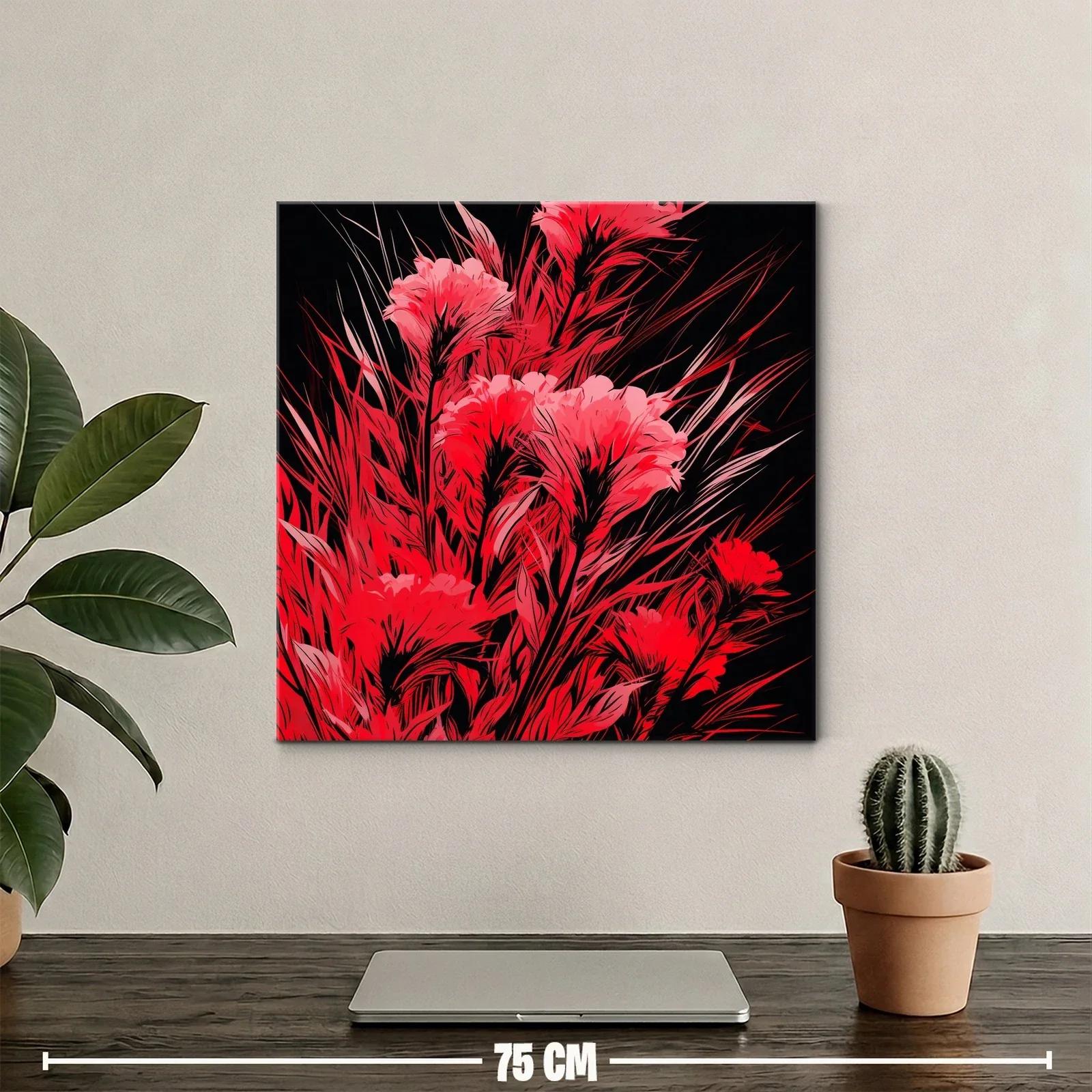 Cuadro floral vibrante en tonos rojos y negro — miniatura 2