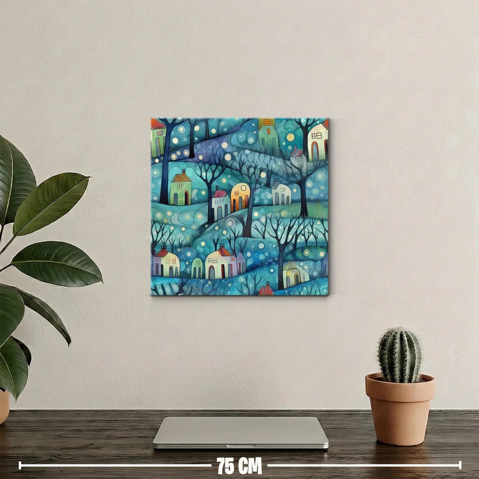 Paisaje nocturno encantado con casas iluminadas y naturaleza — miniatura 2