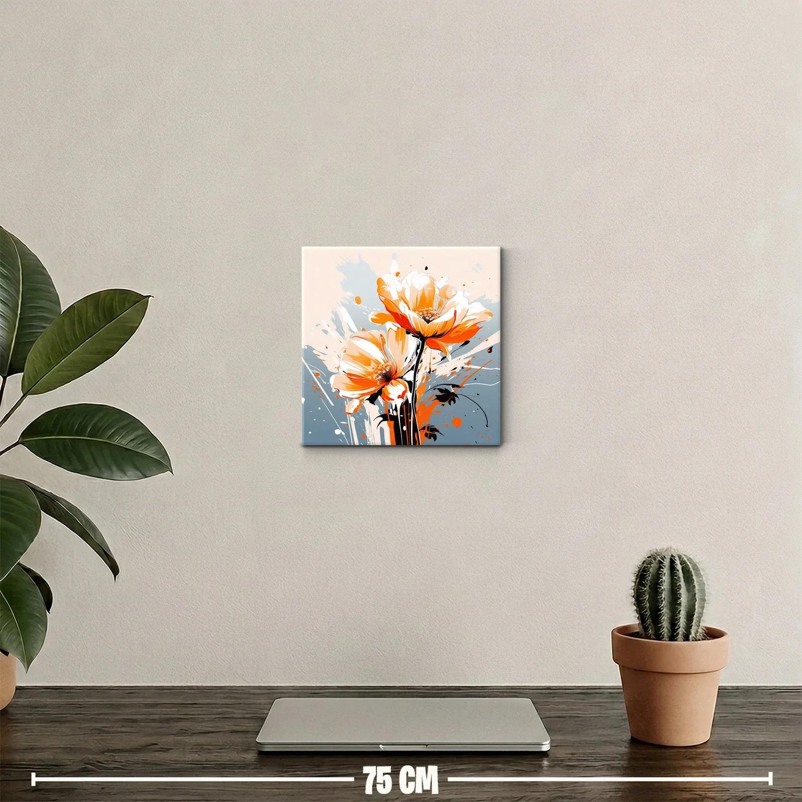 Cuadro decorativo con flores naranja y blanco vibrantes — miniatura 2