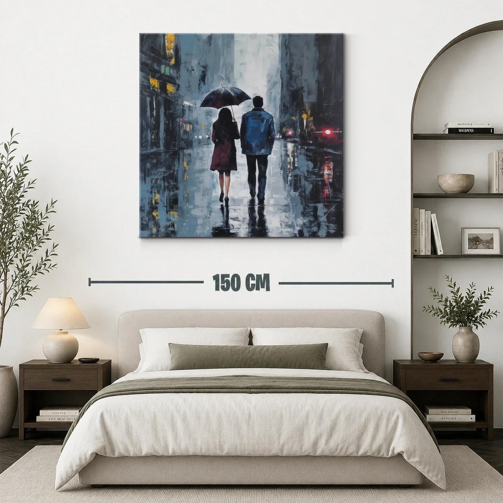 Paseo bajo la lluvia con paraguas en ciudad nocturna — miniatura 3