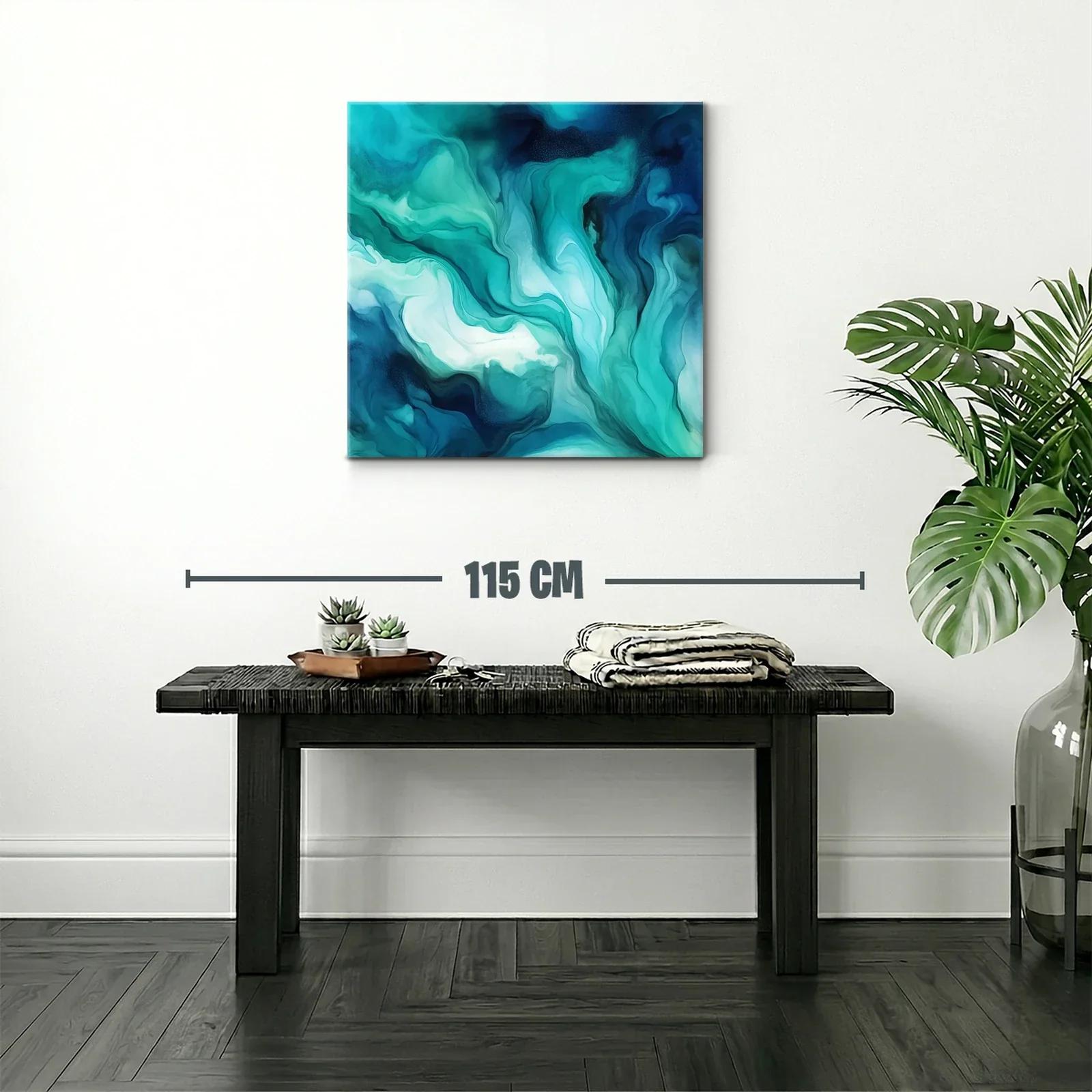 Cuadro abstracto en tonos aqua y azul marino — miniatura 2
