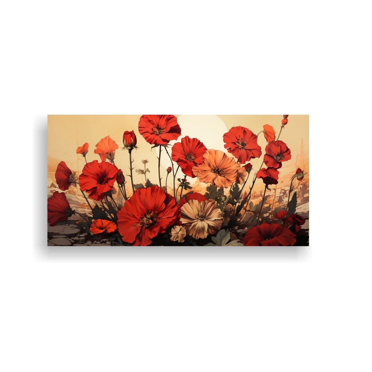 Cuadro amapolas rojas con ramillete panorámico