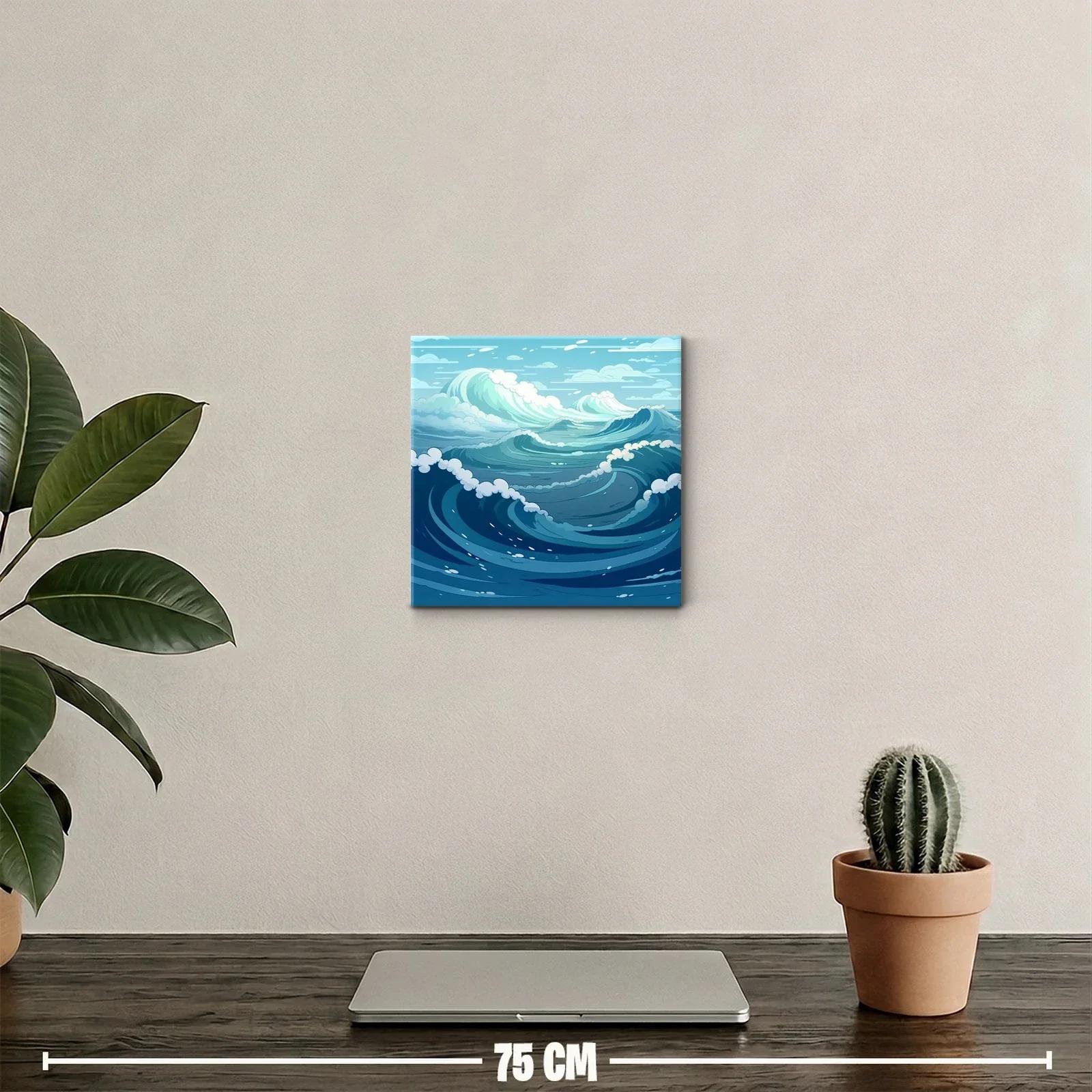 Cuadro decorativo con olas marinas en tonos azules y blancos — miniatura 2
