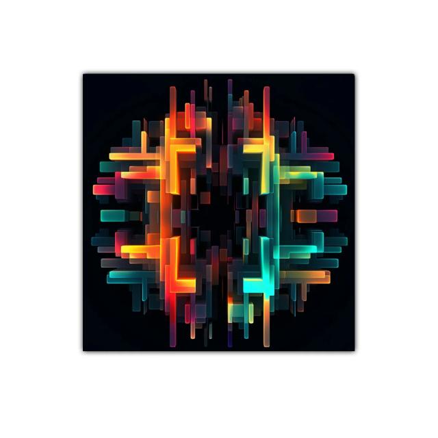 Cuadro abstracto con formas geométricas luminosas y colores vibrantes