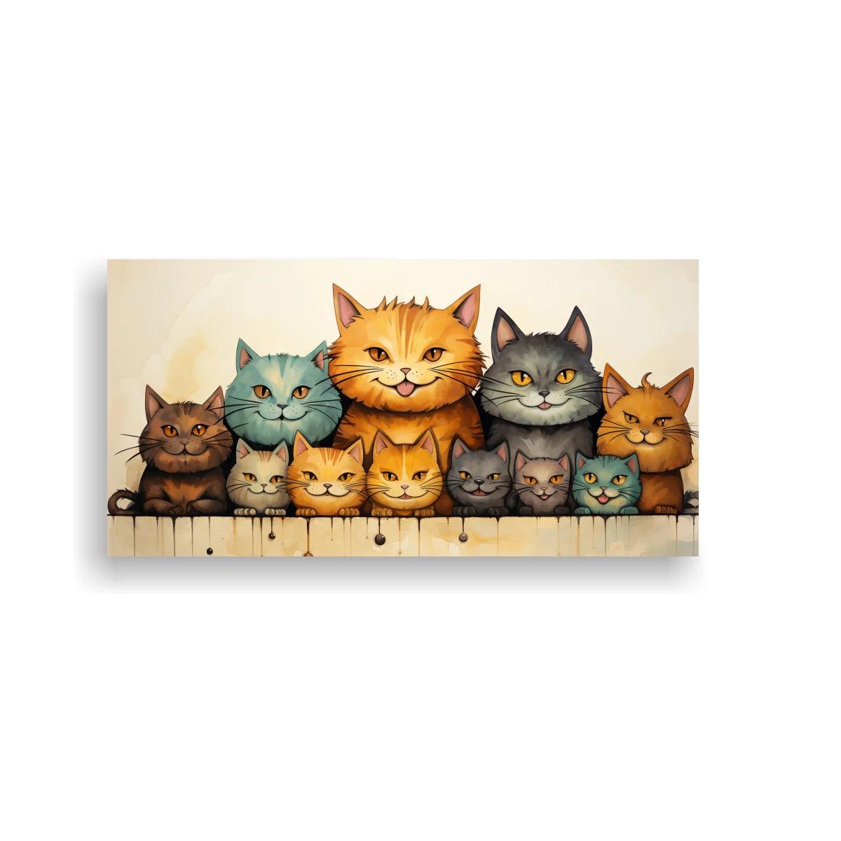 Cuadro grupo de gatos con goteos de pintura