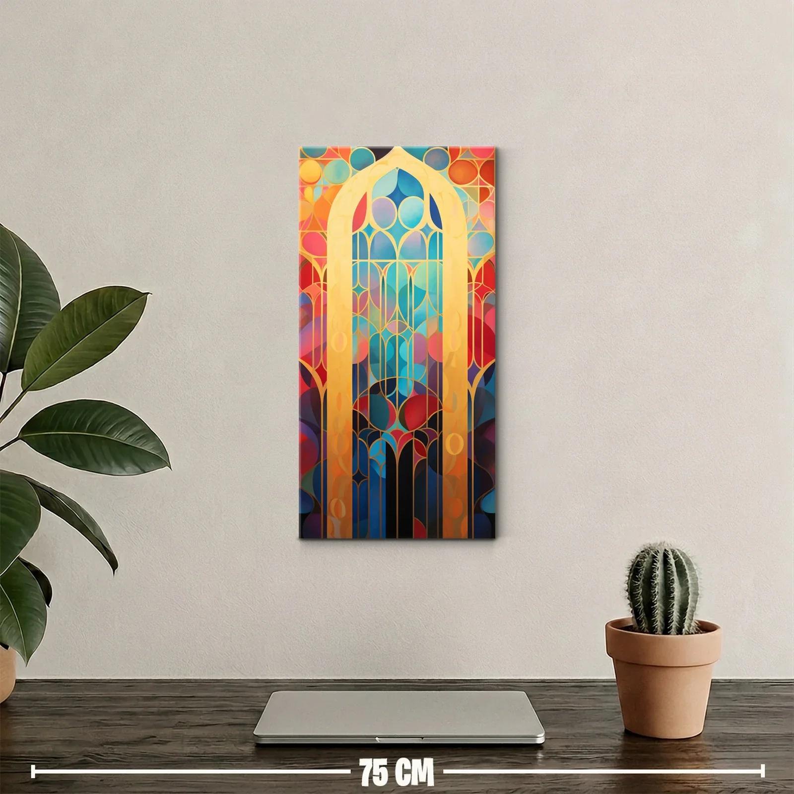 Cuadro ventana de iglesia gótica con vitrales dorados — miniatura 2