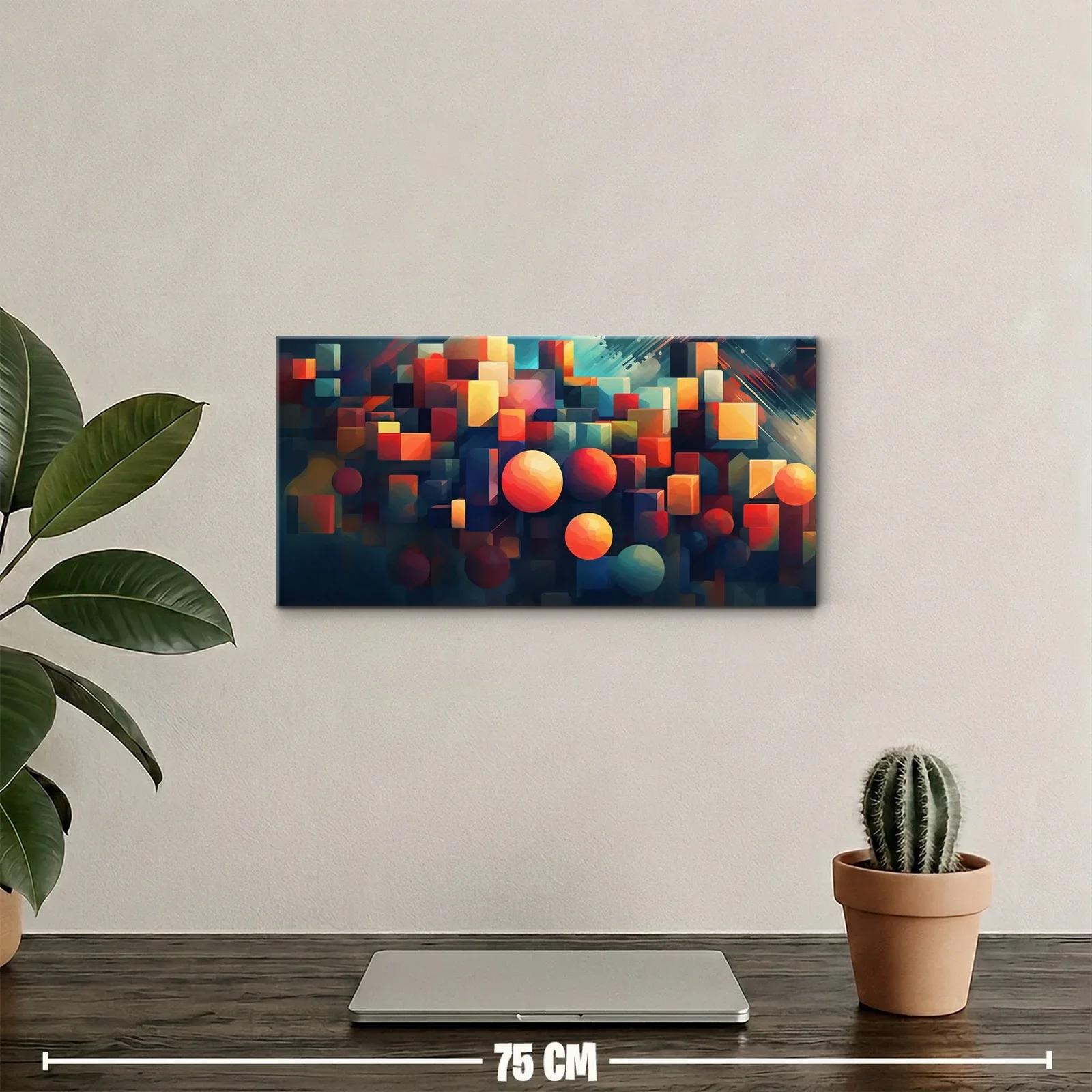 Cuadro composición geométrica abstracta con esferas y cubos — miniatura 2