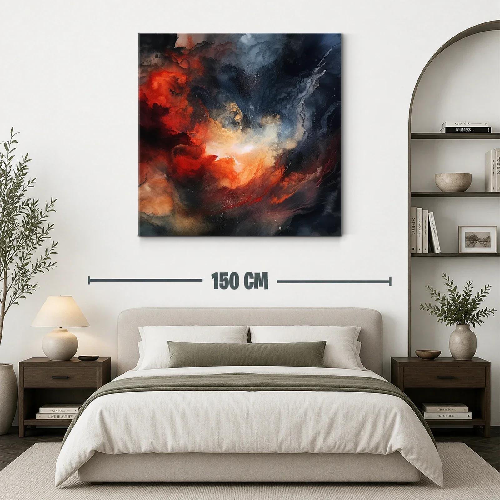 Cuadro abstracto con explosión en tonos cálidos y oscuros — miniatura 3
