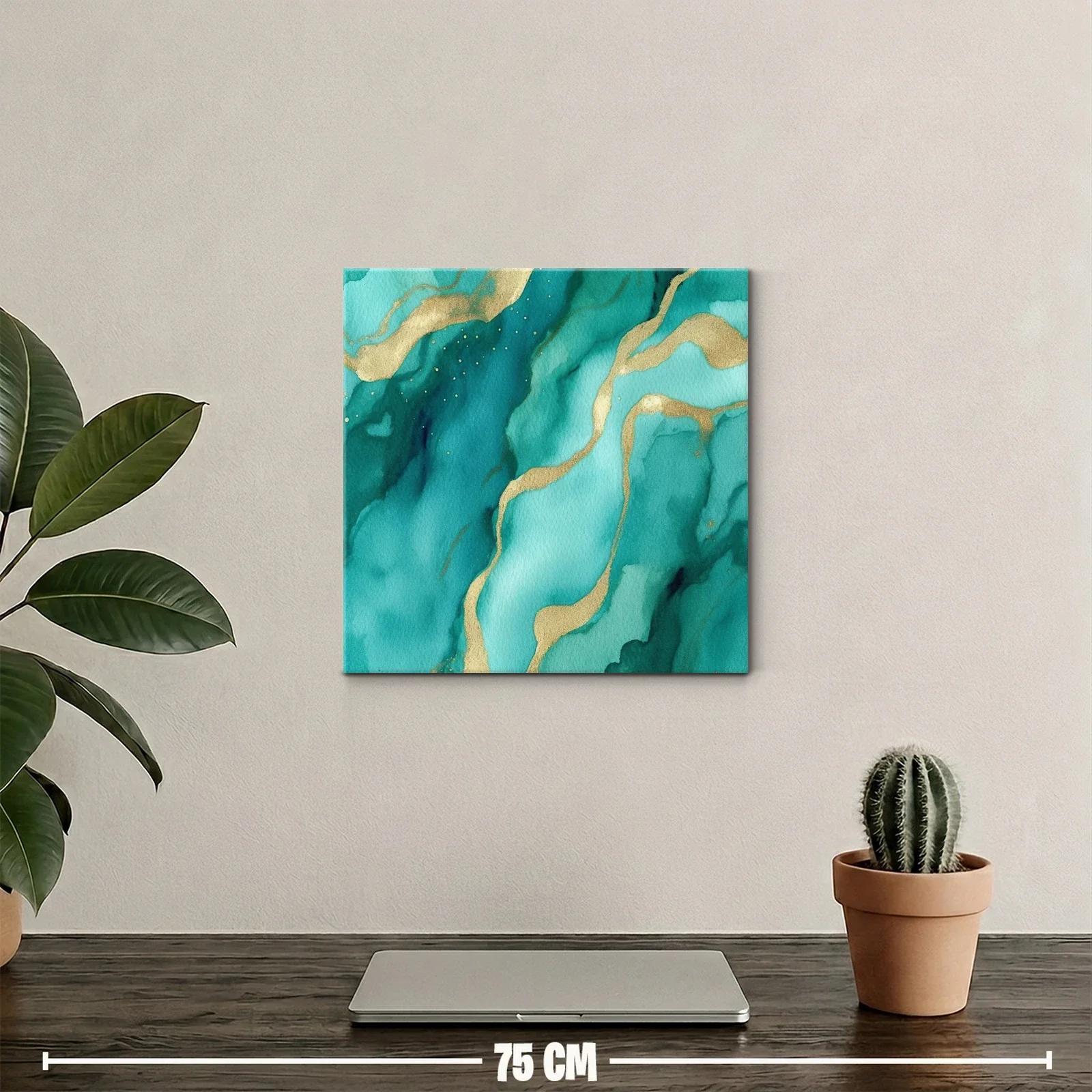 Cuadro abstracto en tonos verdes con detalles dorados — miniatura 2