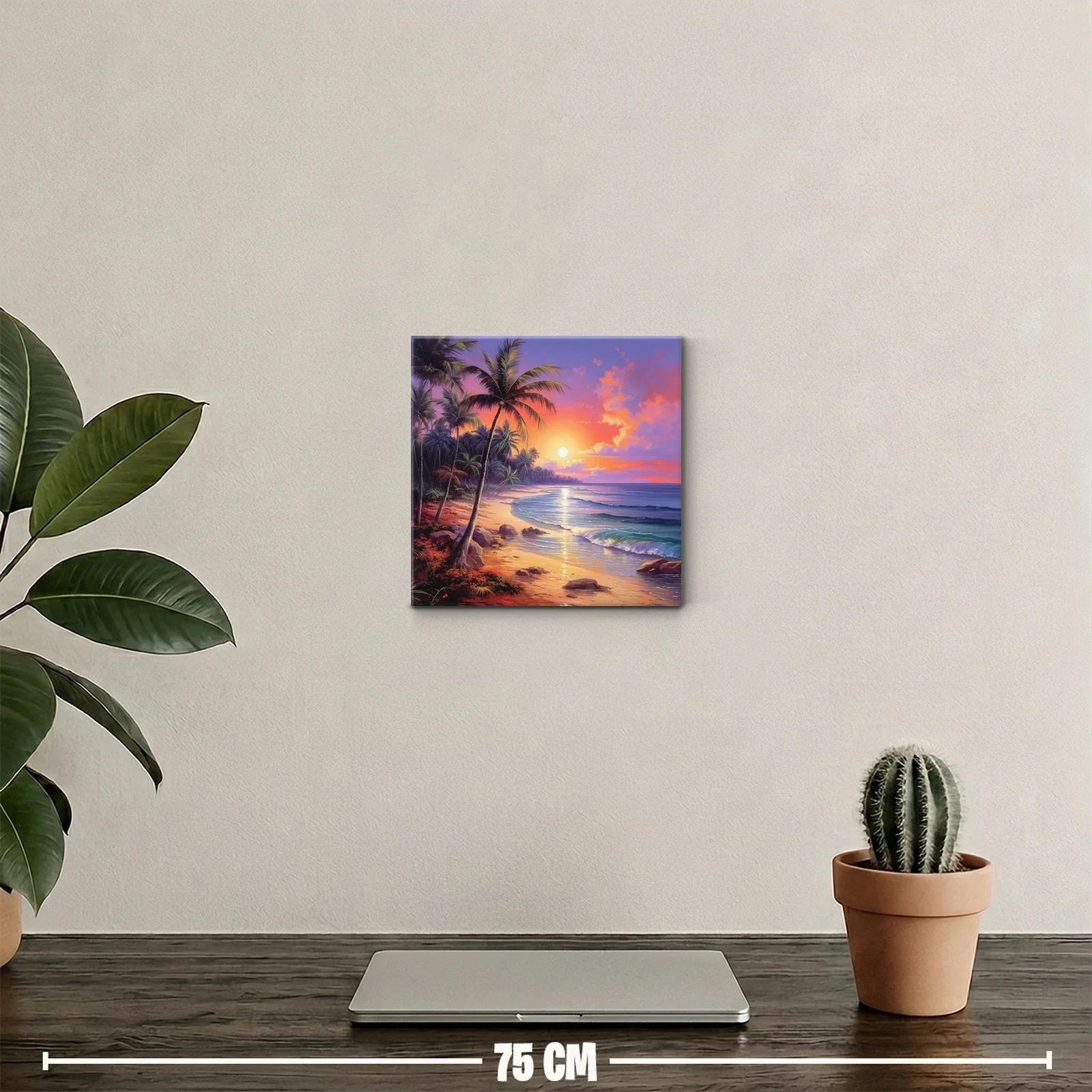 Atardecer tropical sobre la playa de palmeras al mar — miniatura 2