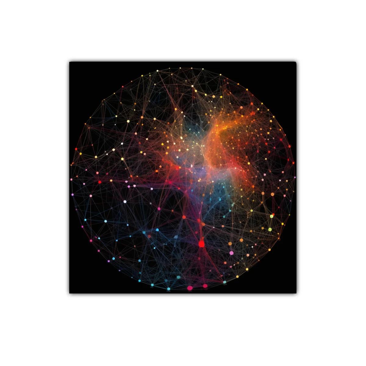 Cuadro abstracto moderno red de color y conexiones vibrantes