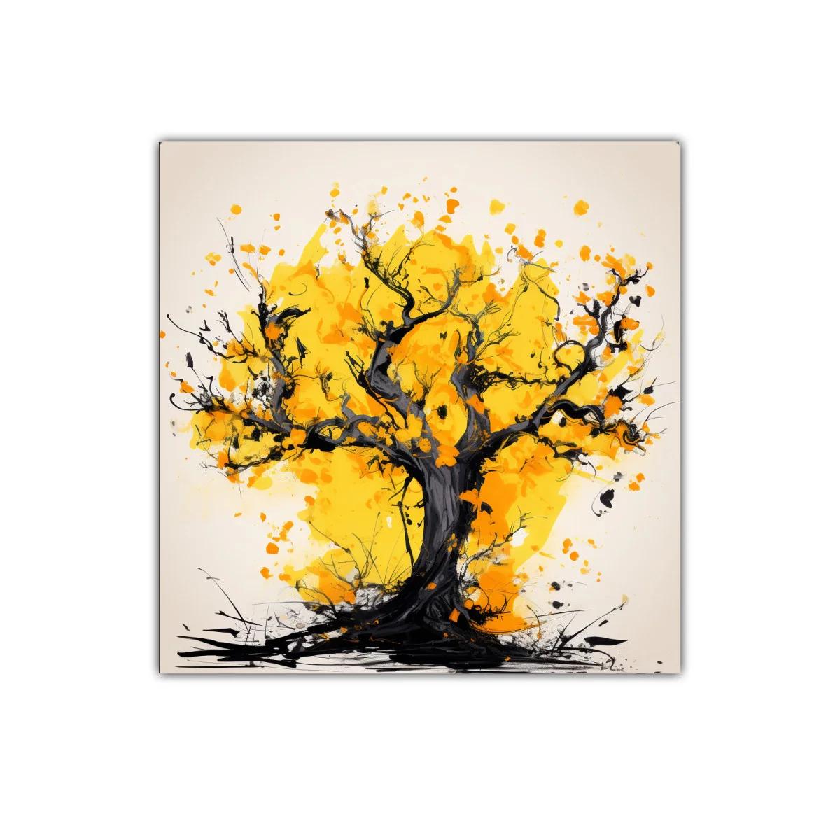 Árbol vibrante con hojas doradas en composición expresiva — imagen principal