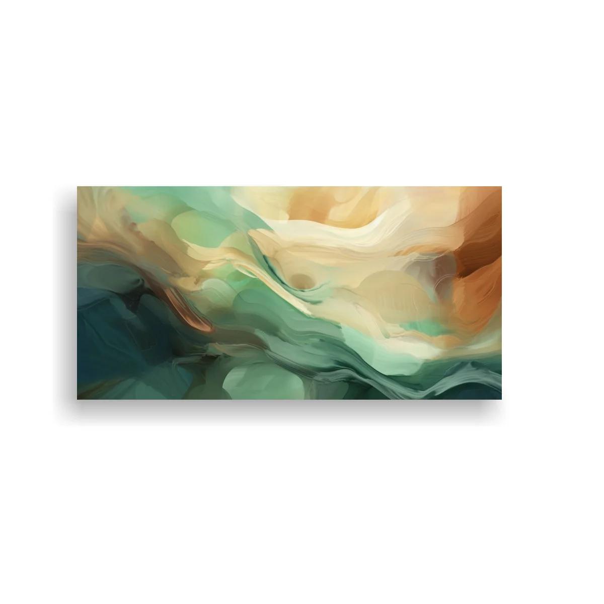 Cuadro abstracción fluida en verde y beige con movimiento ondulado