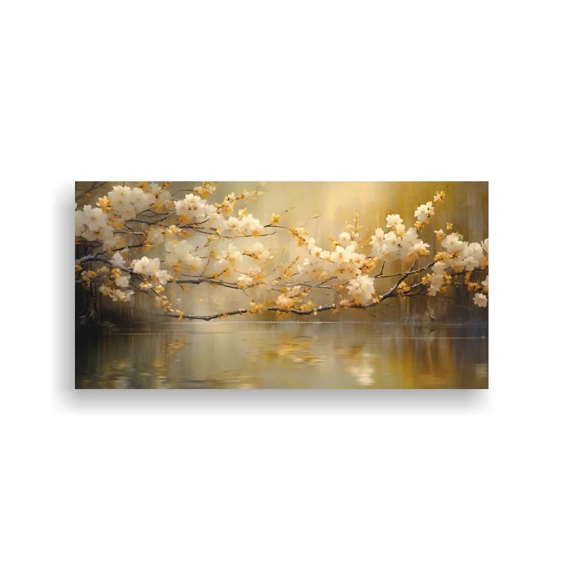 Cuadro rama de flores de cerezo blancas sobre agua — imagen principal